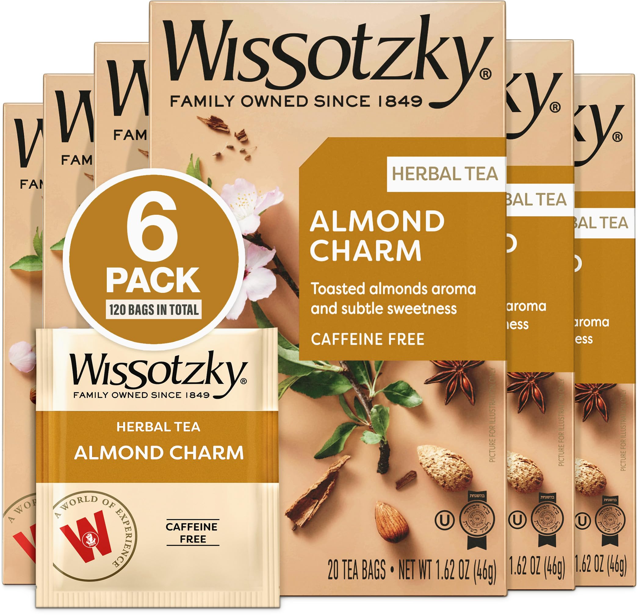 Amazon.com : Wissotzky Almond Charm Herbal Tea Bags (6 Pack - 120