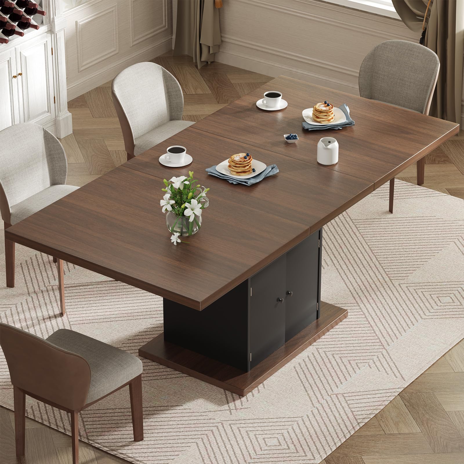 Tavolo da pranzo allungabile in finto marmo per 4 – 6 cm, moderno, espandibile da 119 a 160 cm, tavolo da cucina e soggiorno, elegante design rettangolare con soluzioni di stoccaggio, mobili