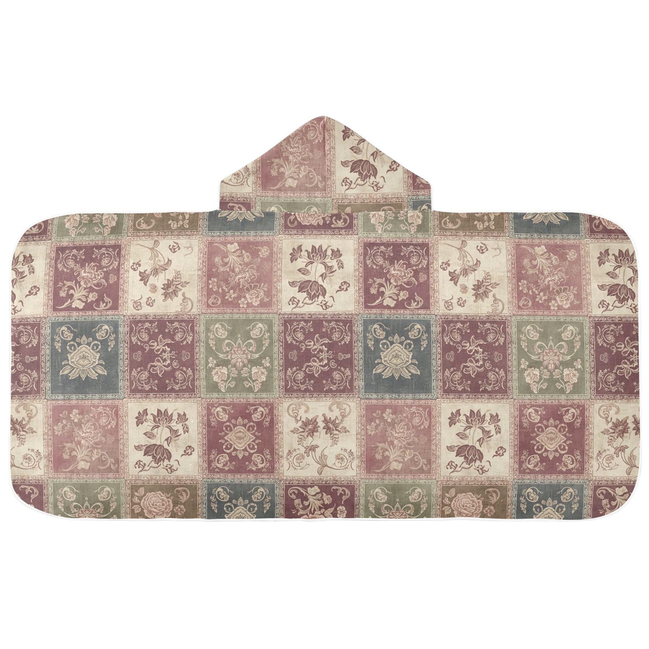 Fuauuyl Vintage Damask Pattern Hooded Baby Bath Towel Soft & Breathable Towel for Newborns Infants Toddlers, Nursery Essential