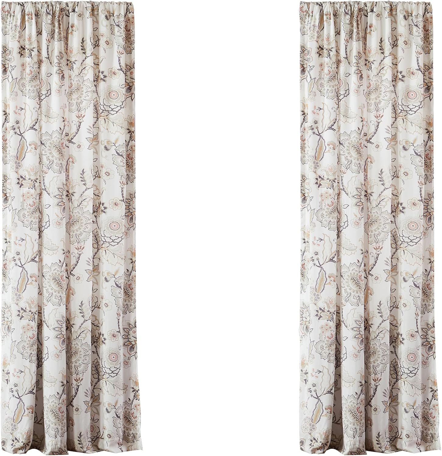 Levtex Home - Ophelia - Drape Panel/Curtain Set of 2 (55x84in.) with Rod Pocket - Floral - Taupe Grey Cream Blush - 55x84in. - Set of 2 - Rayon