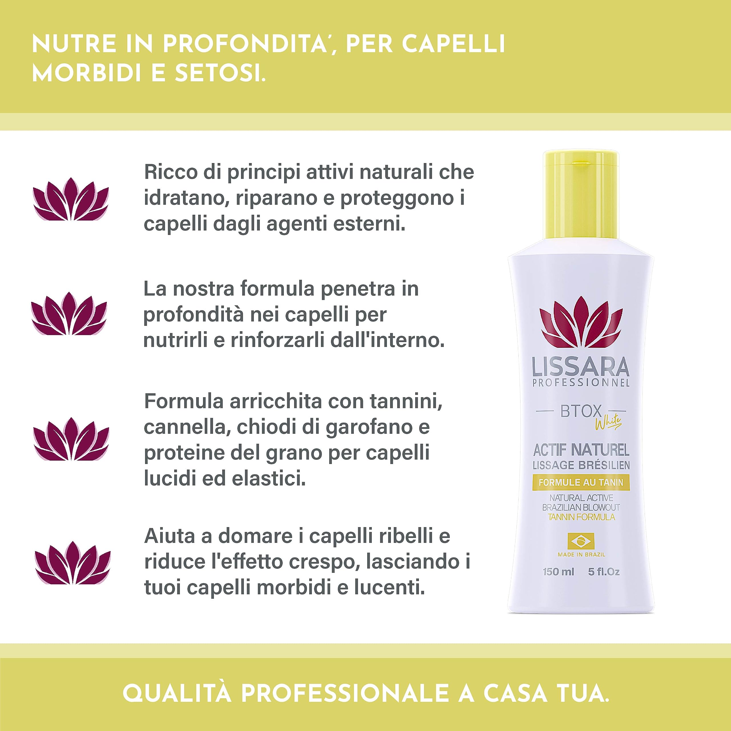 LISSARA - Taninoplastica - White ATTIVO NATURALE - Senza formolo - Trattamento per capelli, ringiovanimento profondo a casa Senza fumo Inodore - Prodotto in Brasile - 150ml