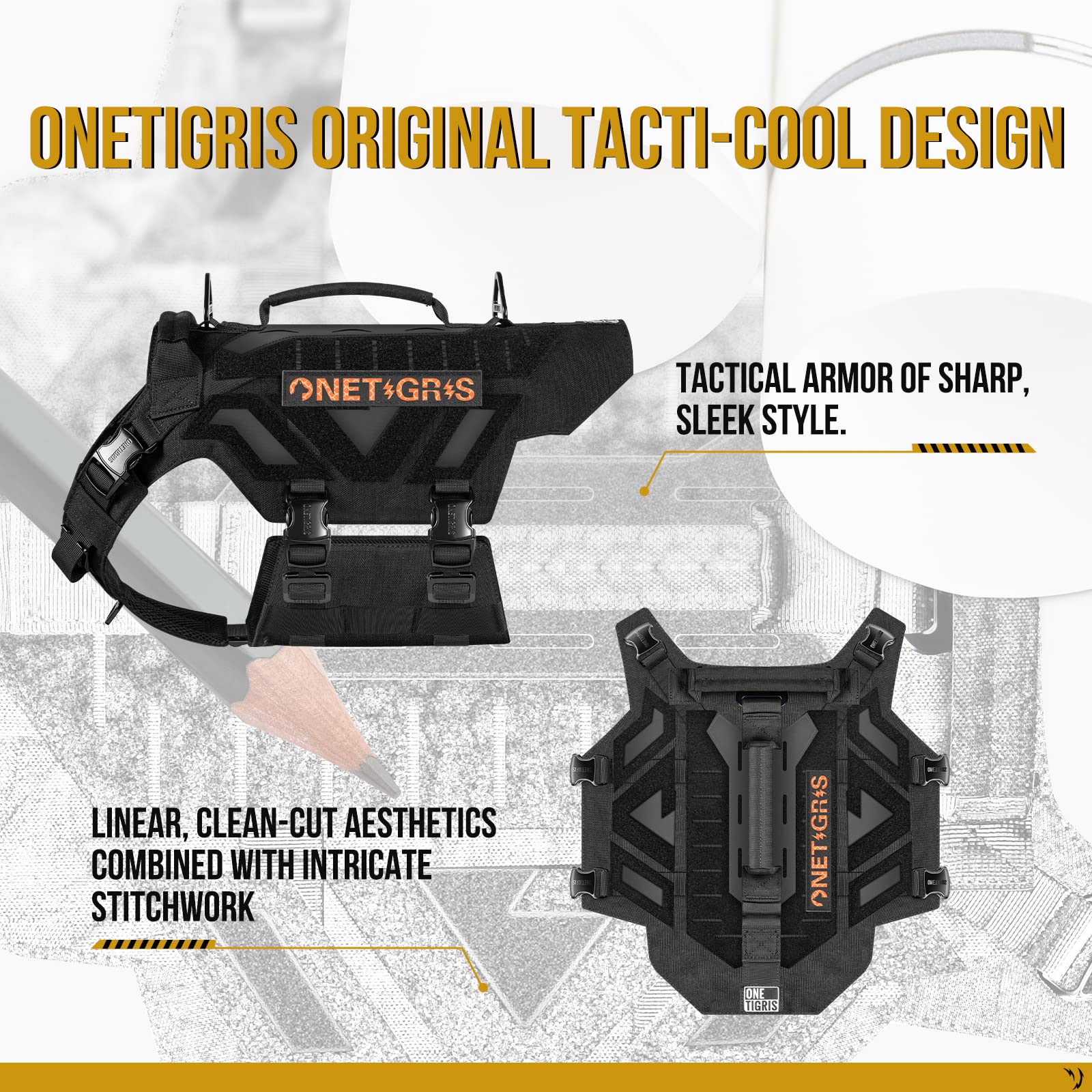 OneTigris X-Armor - Arnés táctico de Metal Completo para Perro, Chaleco antitirones con Velcro Reflectante, Ajustable Militar, fácil de Poner, Chaleco para Perro, para Caminar, Senderismo,