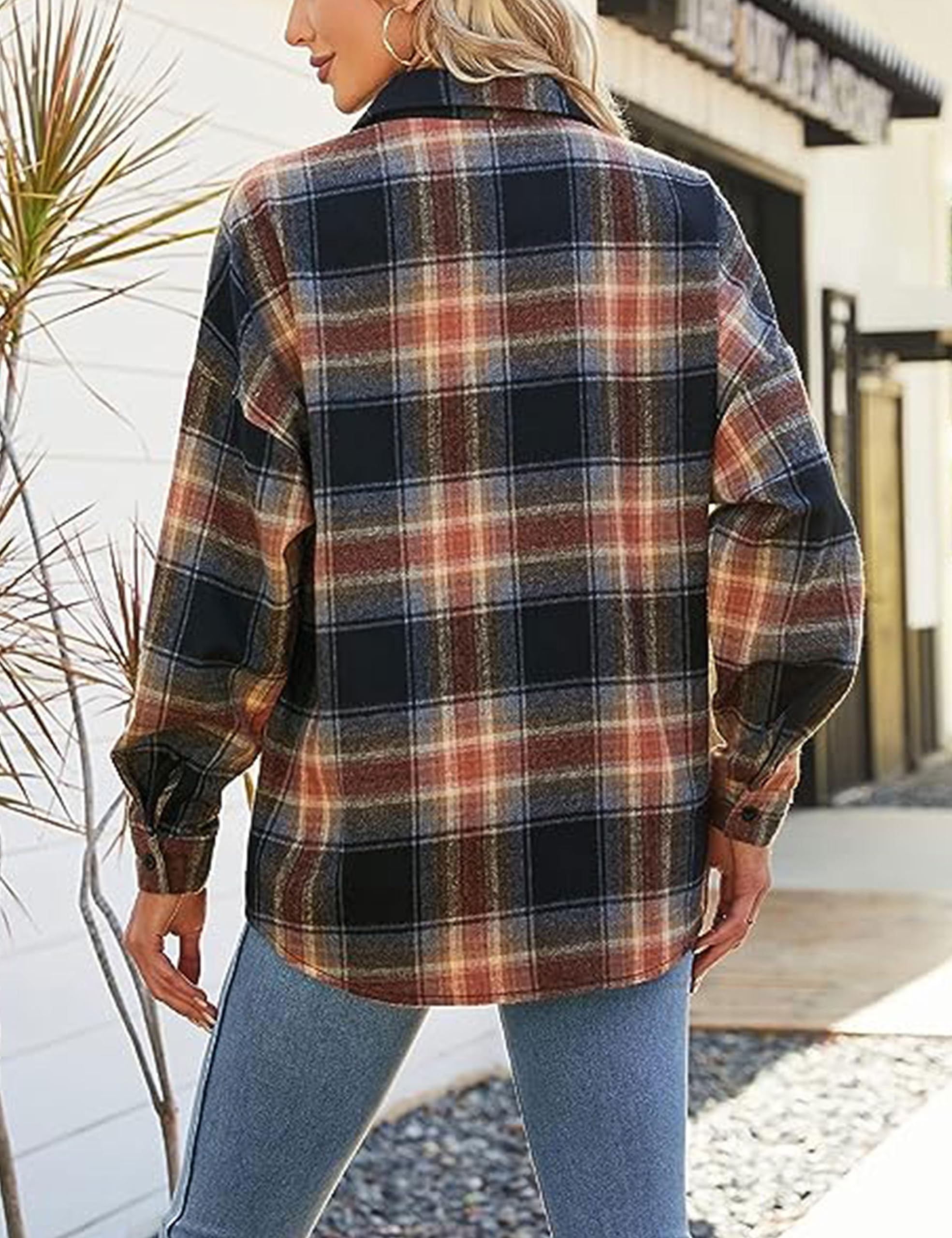 Zontroldy Camisas de franela a cuadros para mujer, de gran tamaño, ligeras, a cuadros, con botones, 02 caqui, M