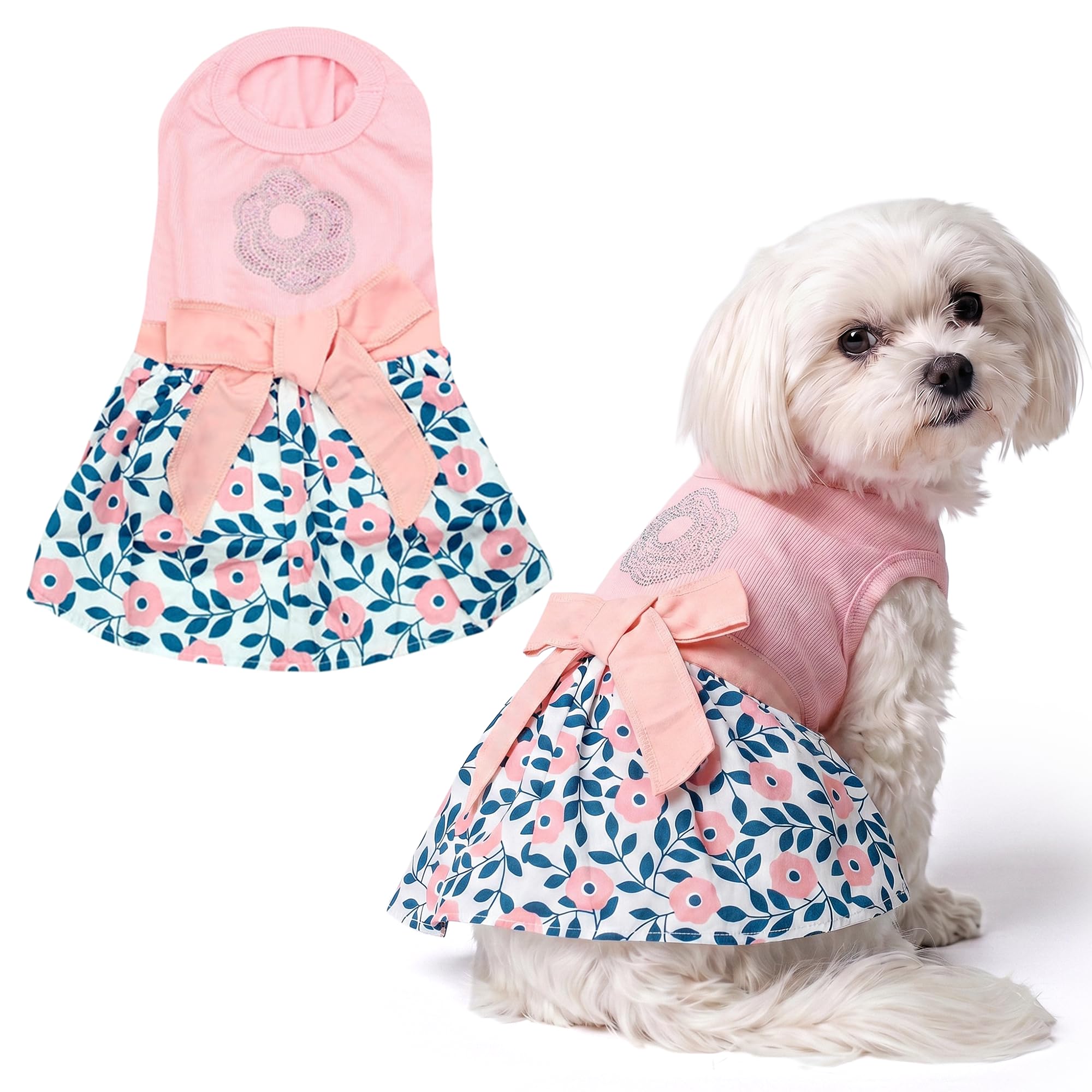 Parisian Pet Cherry Blossom Dog Dress - Elegant Floral Clothes for Small Dogs Girl - Stylish Pink Dog Outfit - Lightweight and Soft Puppy Clothes - Formal Pet Apparel - Designer Dresses for Dogs
