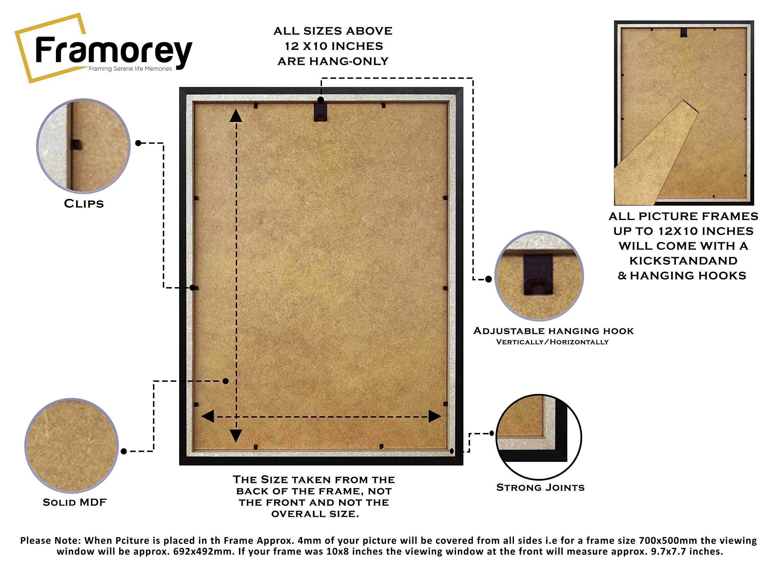 FRAMOREY A2 Black Picture Frame, Engineered Wood and Plexiglass, A2 Photo Frame with A3 Mount for A3 Print, poster - Image 3