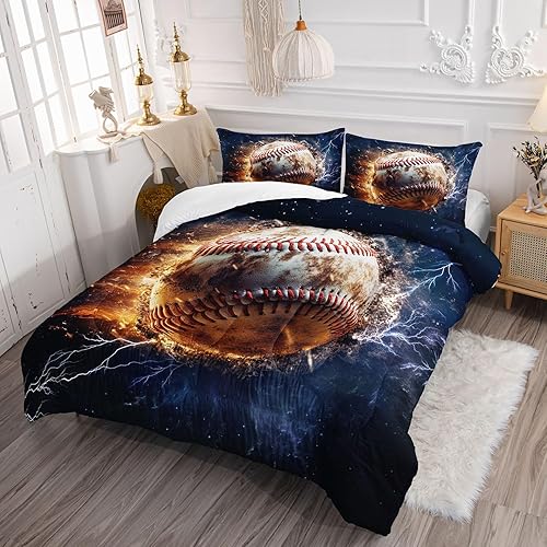 Miniatura 3 de Juego de edredón para niños, juego de ropa de cama con estampado de béisbol de llama con 1 edredón y 2 fundas de almohada para dormitorio de niñas y