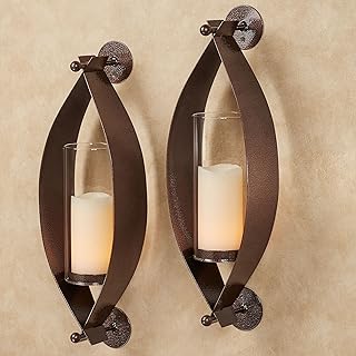 Touch of Class Xander Wall Sconce Pair - Handcrafted Steel - Antique Copper - Glass Hurricane - Set of 2 - Metal Sconces Holder for Bedroom, Bathroom, Living Room, Kitchen Walls, Hallway