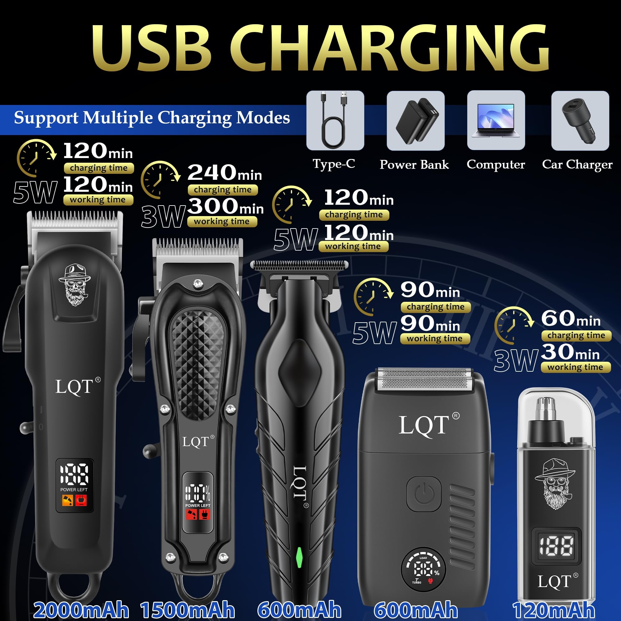 5-in-1 Professionelle Haarschneidemaschine für Männer, schnurloses T-Blade Barber Kit & Trimmer Set mit Folienrasierer, Nasentrimmer, LED-Display - Geschenke für Ehemann, Freund zu Weihnachten