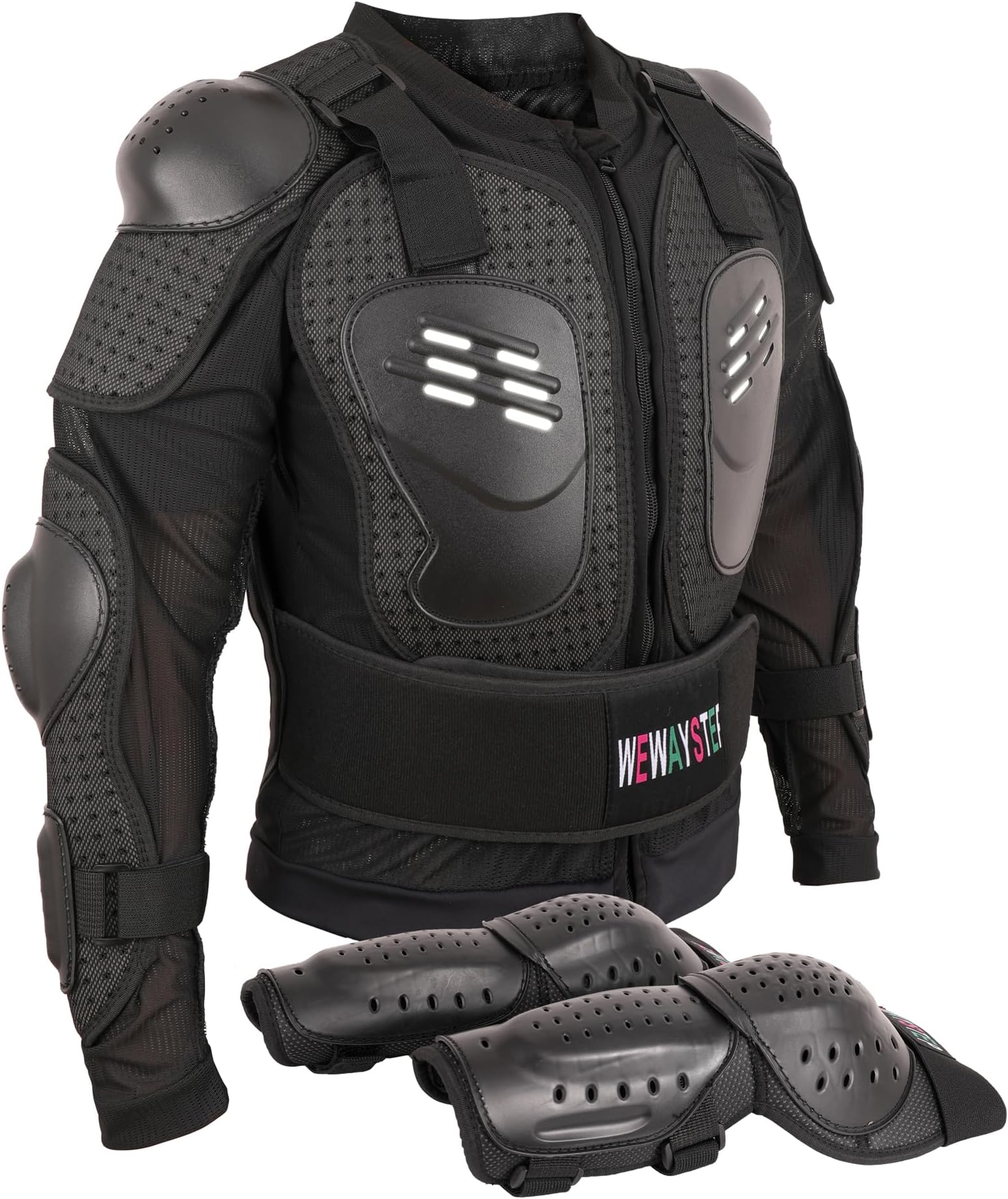 Kids Motorcycle Jacket Dirt Bike Gear,Motocross Spine Chest Protector Armor Suit with Knee Shin Guards