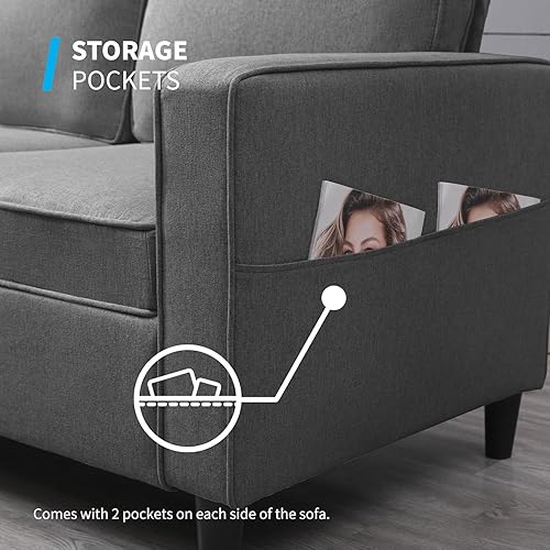 Miniatura 3 de Mjkone Juego de muebles de sala de estar de 4 piezas, moderno juego de sofá convertible tapizado con bolsillos laterales y otomana de Gris