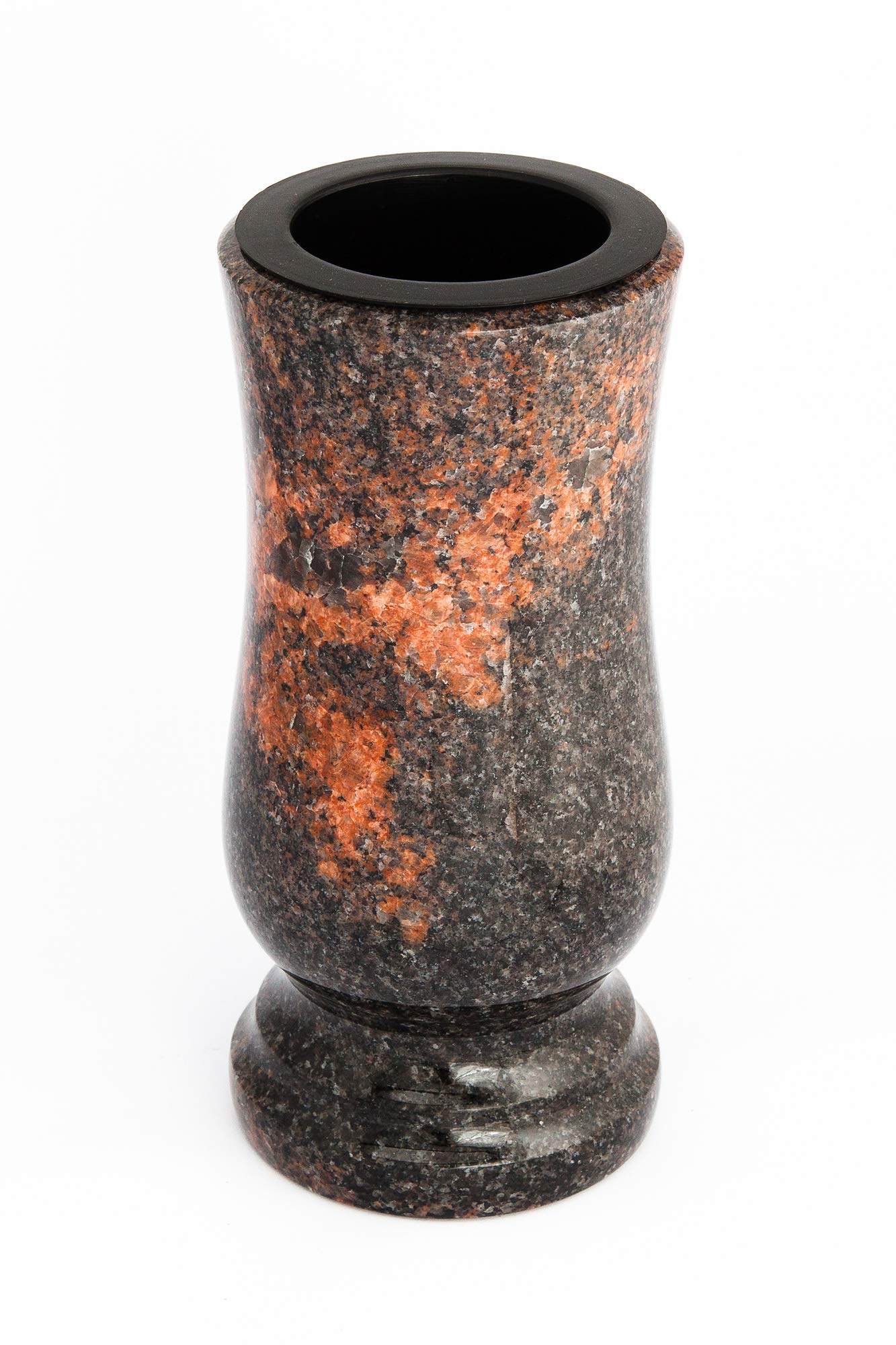 Afterglow Stilvolle Grabvase aus echtem Granit Aurora Finnland Höhe 20 cm/Ø 10 cm Grabschmuck wetterfest frostsicher Granitvase mit Kunststoffeinsatz Friedhofsvase