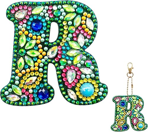 YOYA Llaveros de pintura de diamantes de doble cara 5D A-Z 26 letras de pintura de diamantes, kit de llavero de pintura de diamantes de taladro
