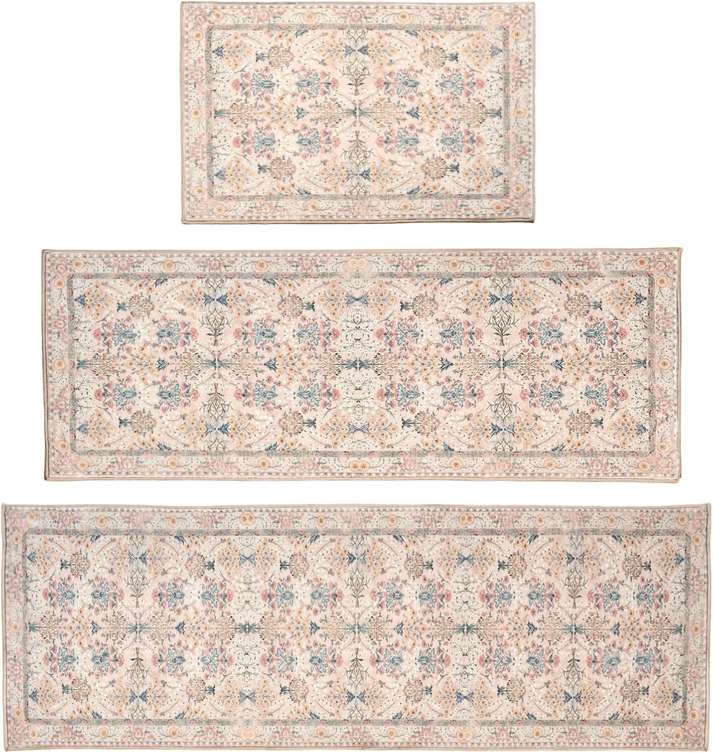 Kitchen Rug Set 3Pcs, Boho Rug Sets Non Slip Washable for Floor Thick Farmhouse Kitchen Decor Runner Rugs for Kitchen, Entryway，Laundry, Hallways 20''x32''+20''x48''+20''x59