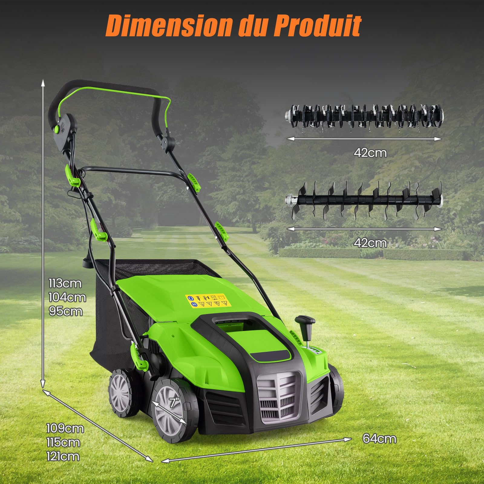 COSTWAY Scarificateur et Aérateur Électrique Filaire 2 en 1 de 2000 W 3500rpm, 2 Lames Largeur de Travail 40 cm avec Réglable à 5 Positions Sac de Ramassage 55 L, pour Pelouses 800 m² (Vert)
