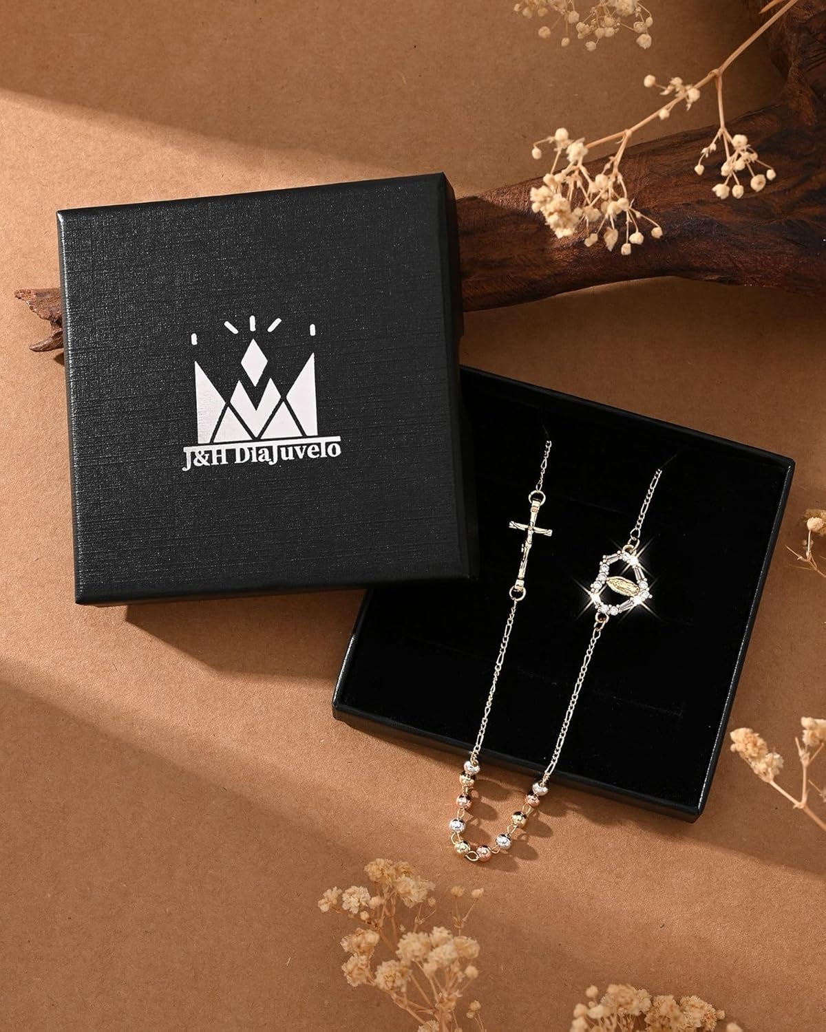 J&H DiaJuvelo 18k Gold Rosary 20 Inch Necklace for Women, Virgin Mary Miraculous Jewelry, Catolicos Long Cross Pendant, Dainty Crucifix Religious Rosarios Beads Trendy Gifts - Image 6