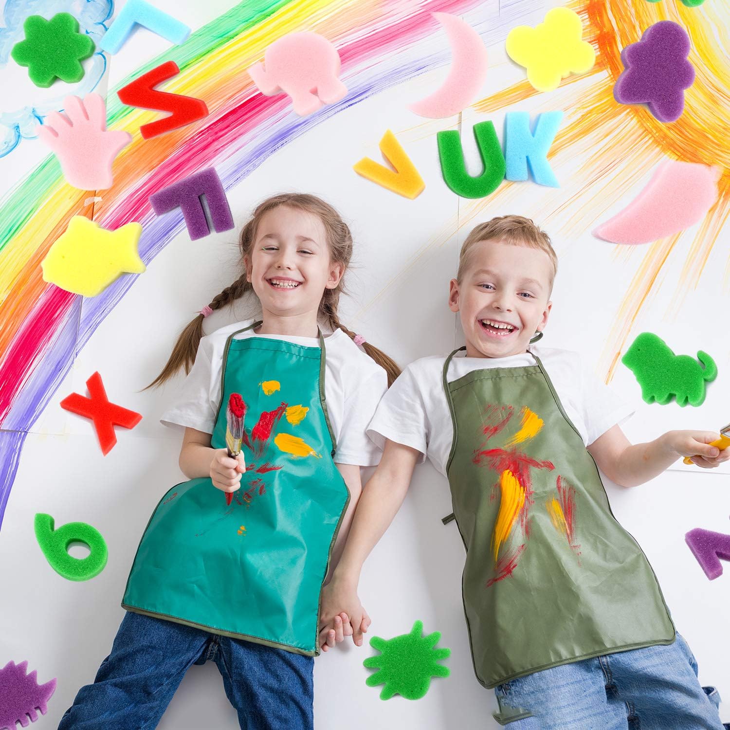 Gejoy 64 Pieces Sponge Painting Kit for Kids, Alphabet Numbers Animal Paint Sponges Painting Sponge Shapes Sponge Models Art Craft Drawing Tools for Kids Toddlers Kids Educational Bathroom : Arts, Crafts & Sewing