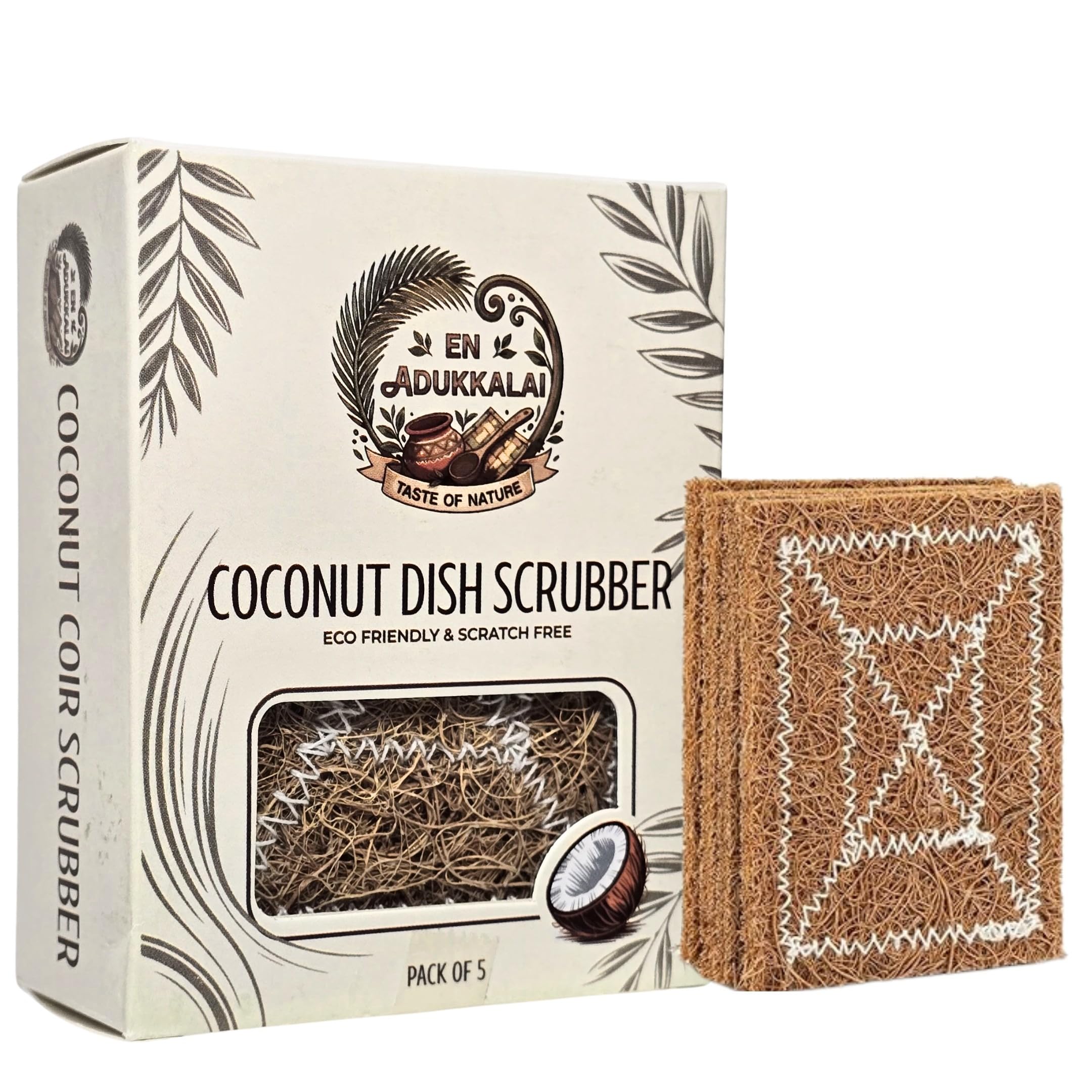 Ardent Source Eco Friendly Coconut Coir Scrubbers – Natural Biodegradable Kitchen Cleaning Pads – Plastic Free Dish Scrubber For Pots, Pans, Sink & Utensils (Pack Of 2)-10Qty