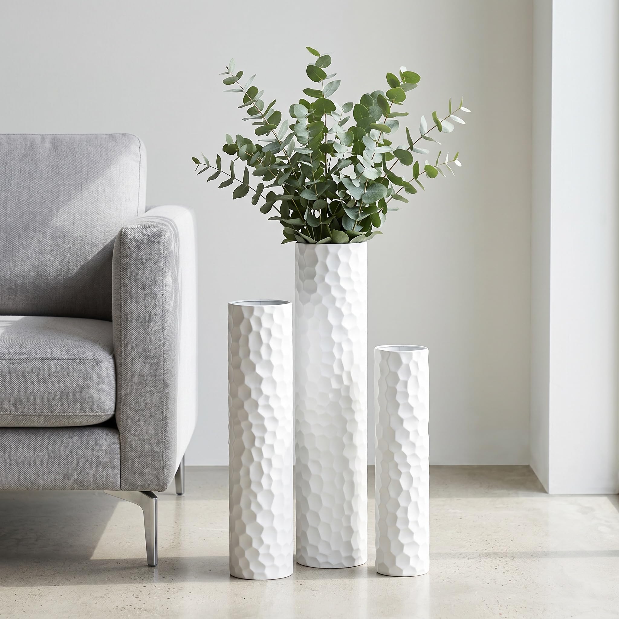 Sziqiqi Jarrones Grandes para Suelo: 70/60/50 cm Jarrón Altos de Pie para la Sala de Estar - Jarrones de Suelo de Metal Grande Set de 3 - Florero de Gran Tamaño para el Dormitorio Cocina Chimenea