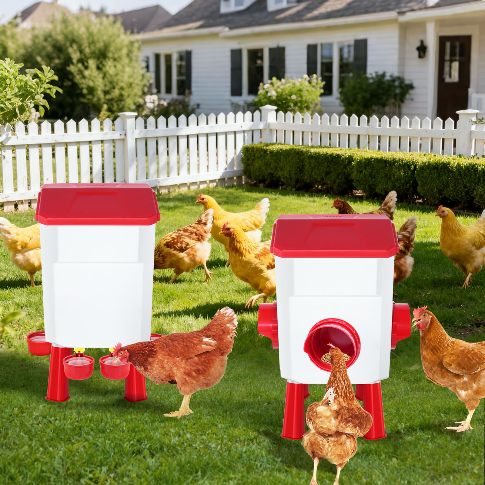 Hühnerfutterstation und Tränke Set 3 Gallon/12.0 kg, Automatischer Küken-Futterspender und Tränken Set Kein Abfall, Geflügel-Futterspender Groß für Hühner/Enten/Geflügel