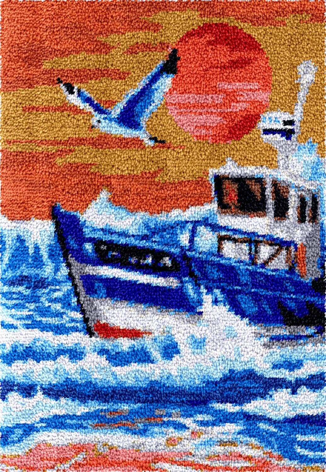 Rqwybcaxn DIY Rug Latch Hook Kits Seagoing Ships 55x75cm