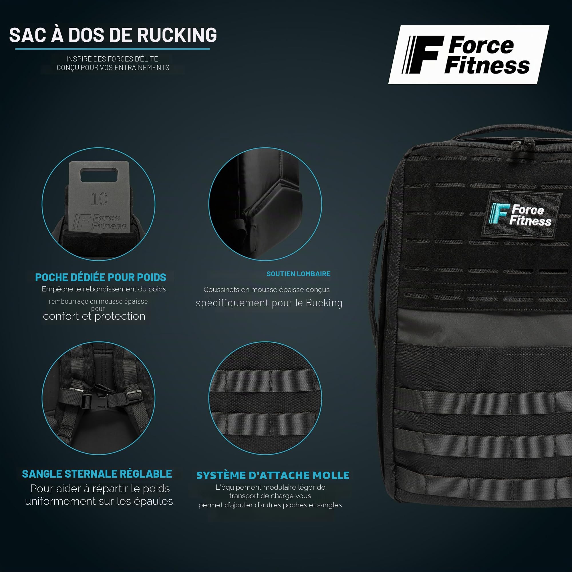 Force Fitness Sac à dos Rucking + poids
