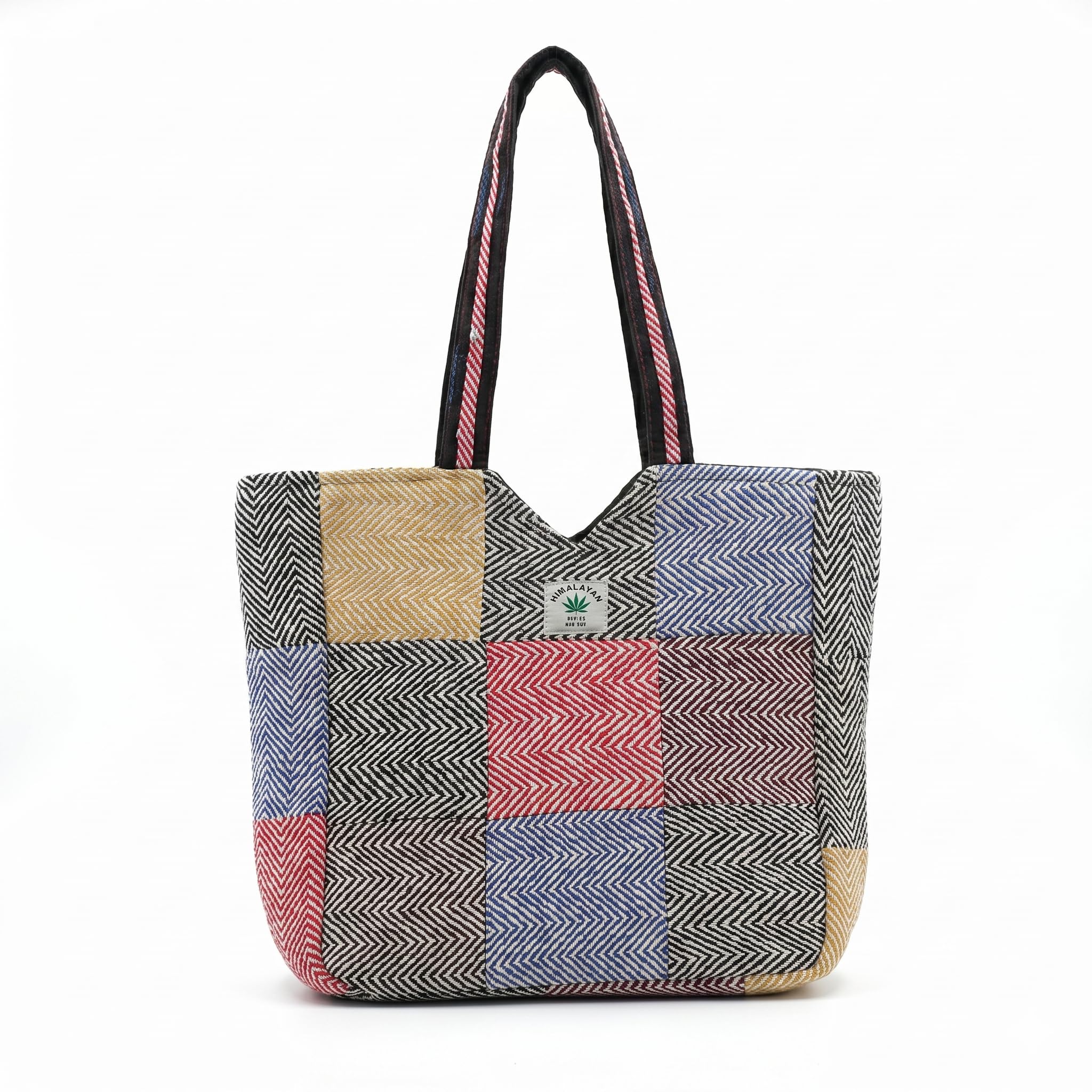 Himalayan Hemp Multicolour Patchwork Tote Bag, Woven Herringbone Shoulder Bag for Women-picture-11