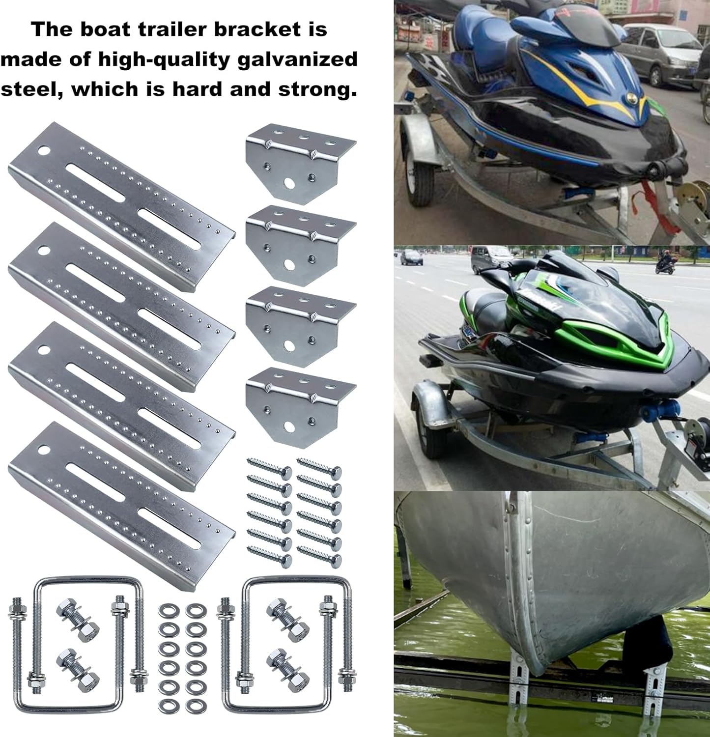 4 PCS 8" Boat Trailer Bunk Brackets Heavy Duty Galvanized Swivel Brackets Kit Fits 1.5"x3", 2"x3", 3"x3" Crossmembers - Marine Trailer Bunk Supports with Square U-Bolts