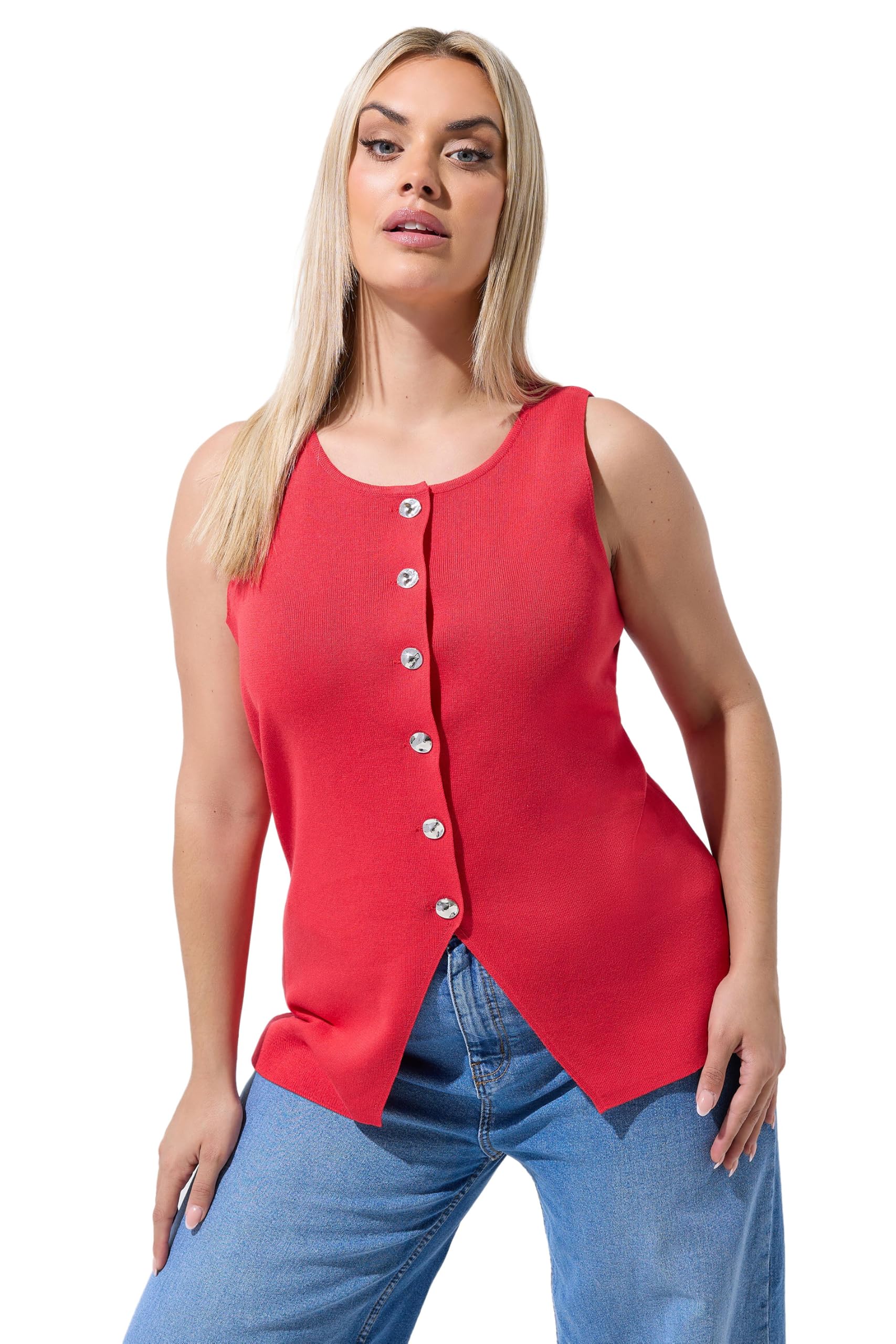 Yours Women's Red Knitted Vest Top In | Size: 22-24