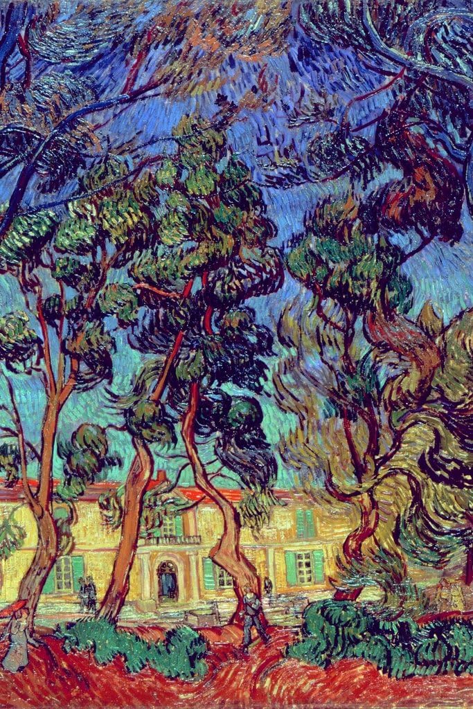 Vincent Van Gogh Trees in the Garden of Saint Paul Hospital Van Gogh Wall Art Impressionist Painting Style Nature Forest Wall Decor Landscape Night Sky Decor Cool Wall Art Print Poster 24x36