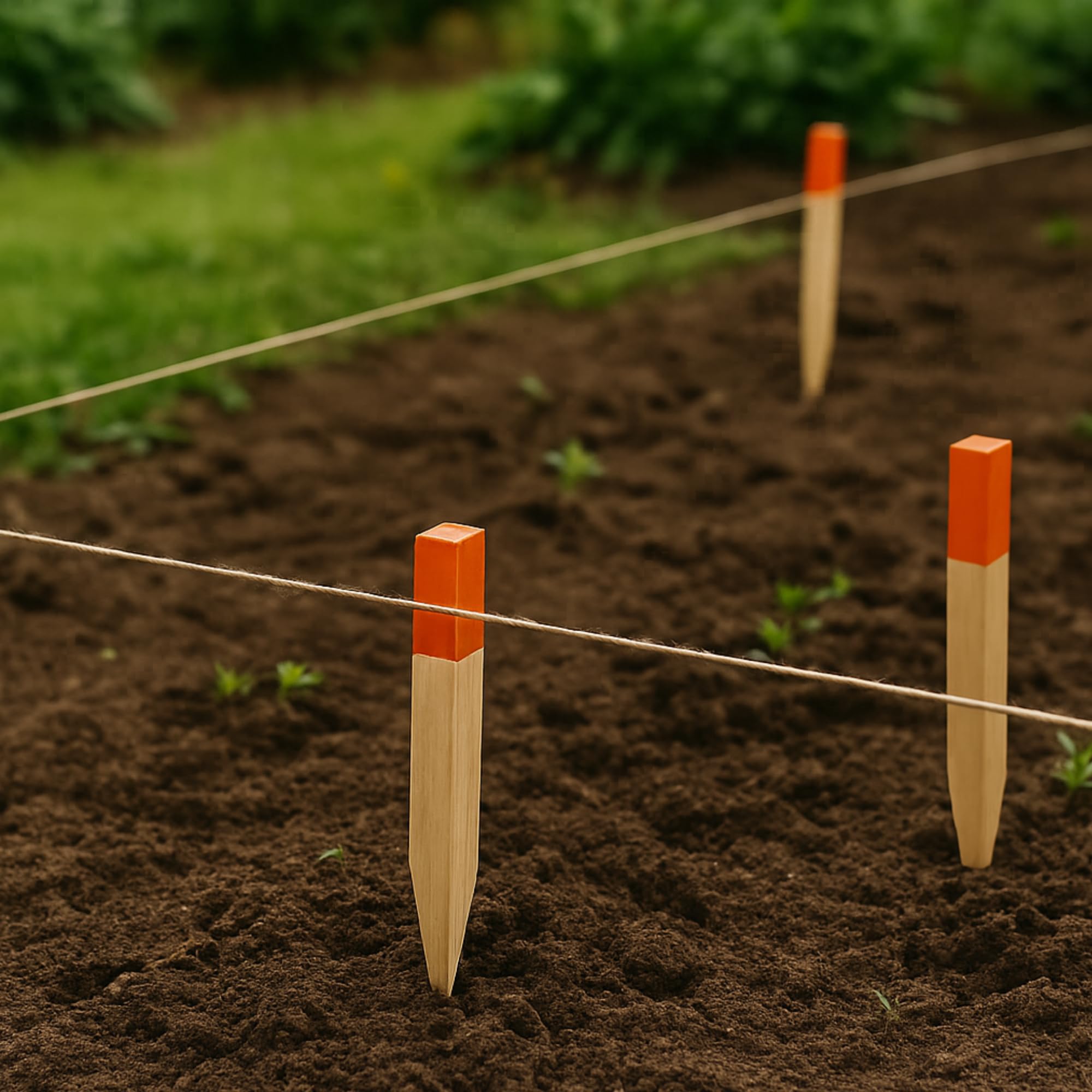 25 Piquets en Bois Hêtre 25x25 mm – Longueur 40 cm – Pointe Orange Vernie – Piquets de Bornage Géodésiques pour Marquage Terrain – Piquets de Jardin Robustes Tuteurs Clôture