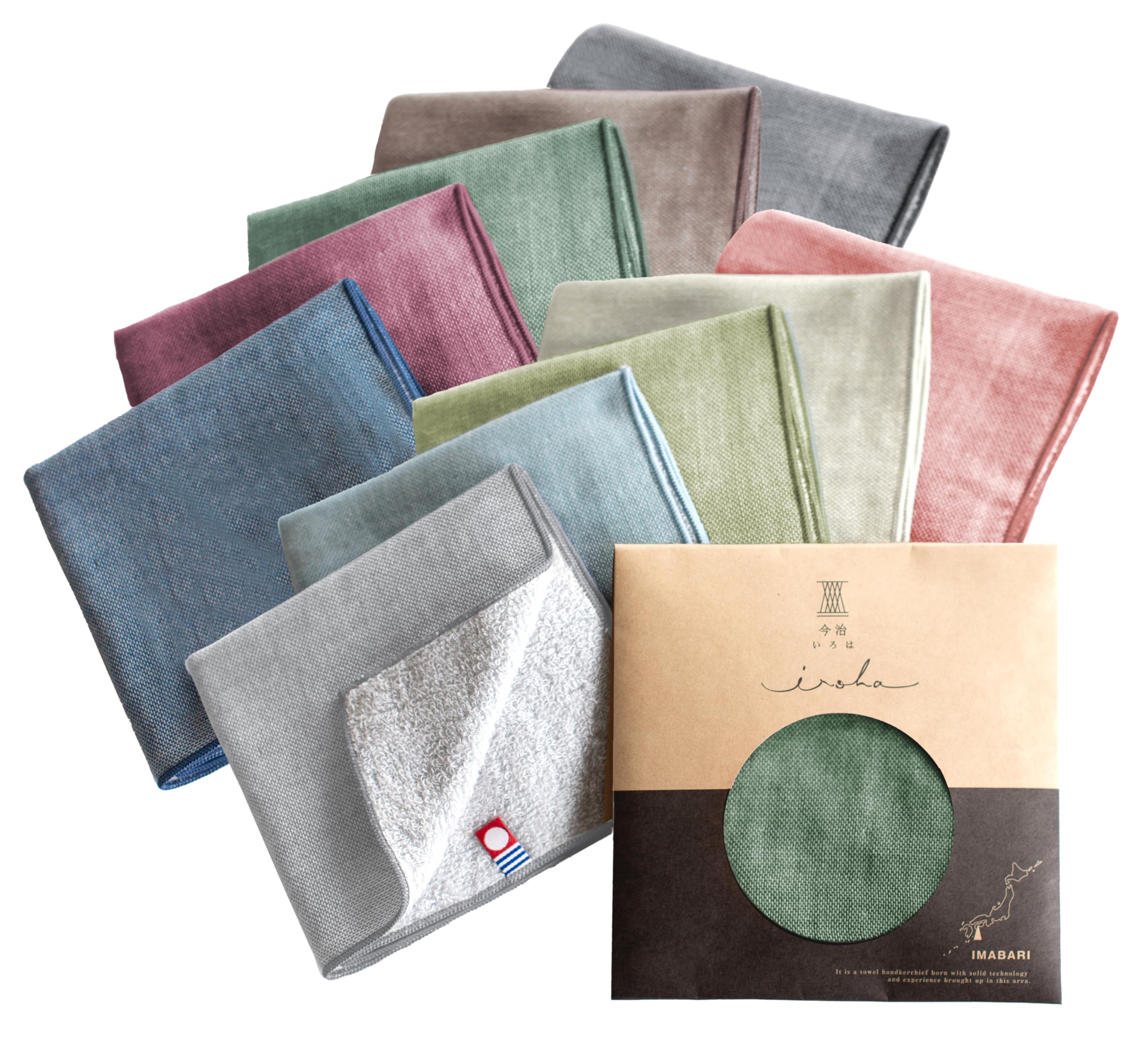 Top Factory Imabari Towel, Handkerchief, Men's, Women's, 9.8 x 9.8 inches (25 x 25 cm), Gift Brand, Cotton Set, Imabari Iroha Plain Gauze, Set of 10 (Black, Dark Blue, Wine, Green, Brown, Light Gray :