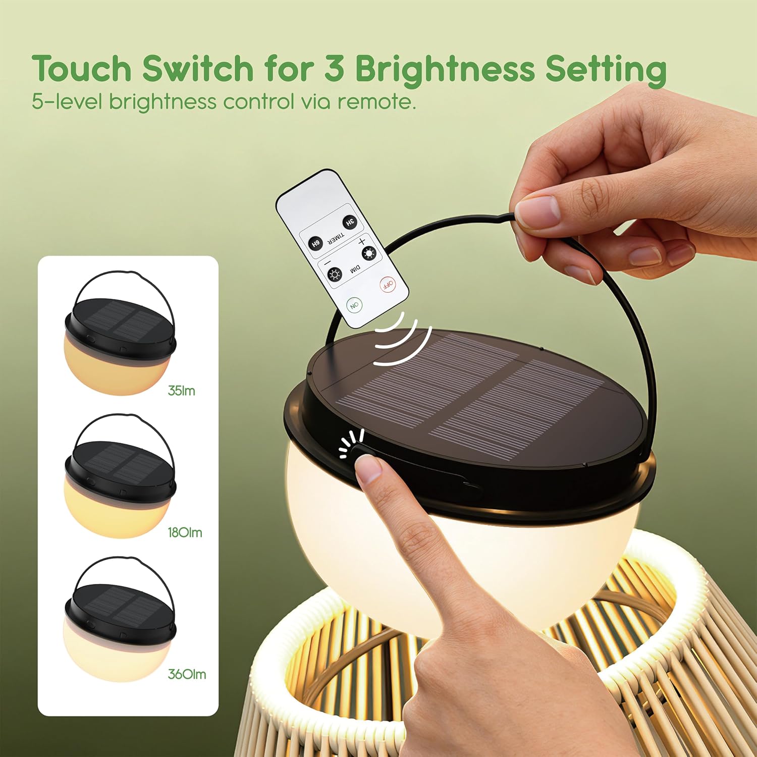 Rattan Series Solar Floor Lamp - Remote Control Included - Dimmable & Timer Modes - Rechargeable Battery Lasts Up to 45 Hours - 2700K - IP44 Weather Resistant