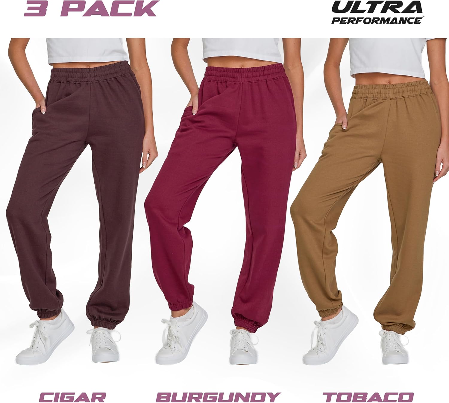 Ultra Performance Womens Sweatpants 3 Pack Cotton Joggers Women's Fleece Sweats Gym & Workout Pants for Women - Image 2