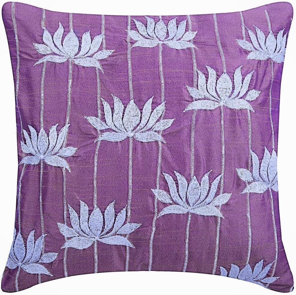 The HomeCentric Purple European Sham Pillow Covers 26x26 inch (65x65 cm) Silk Euro Pillow Shams, Nature & Floral, Lotus, Meditation, Embroidery, Contemporary European Sham Easter - Two Tone Lotus