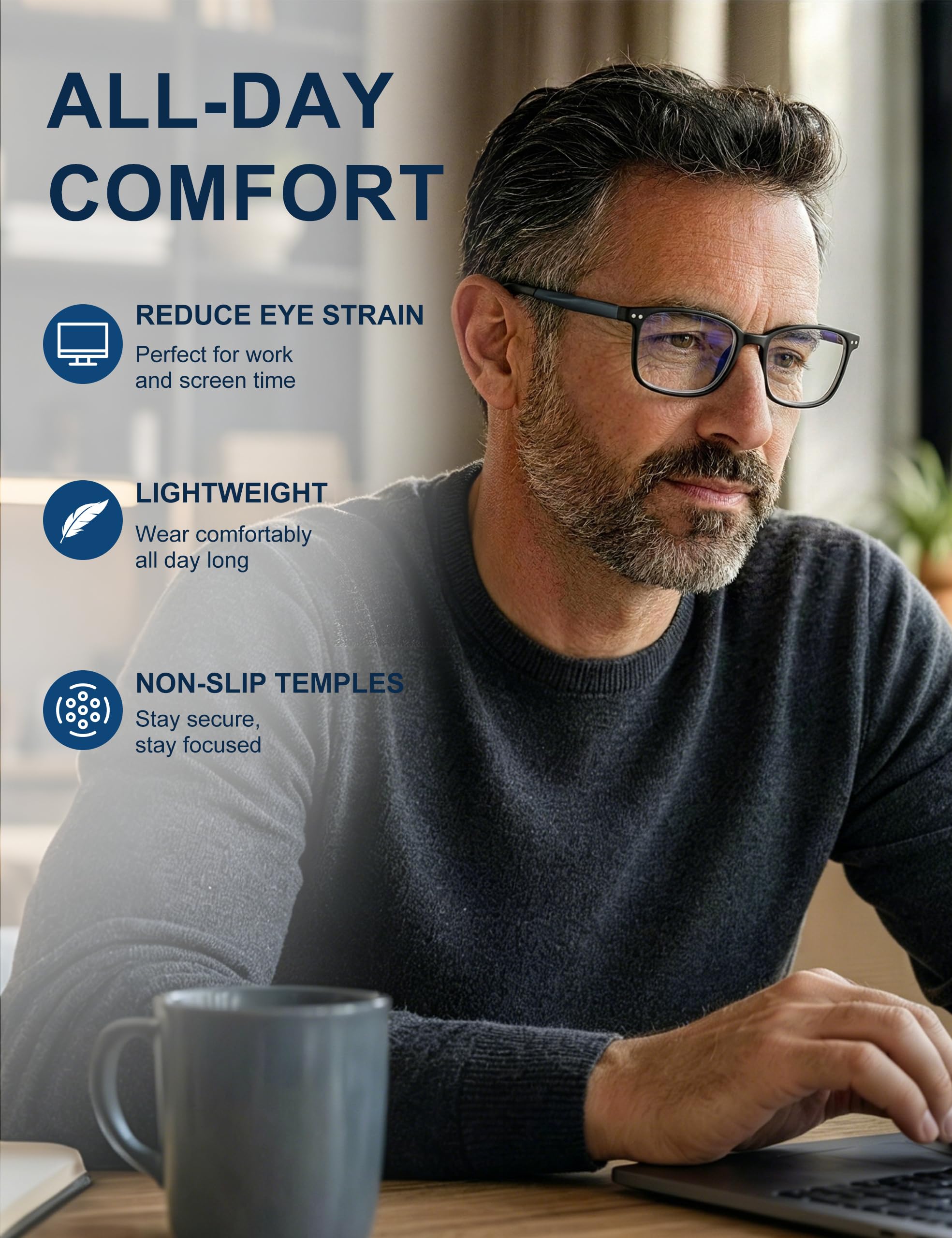 EASY READ 2 paia di occhiali da lettura in stile sportivo da uomo rettangolari con blocco luce blu con cerniera a molla