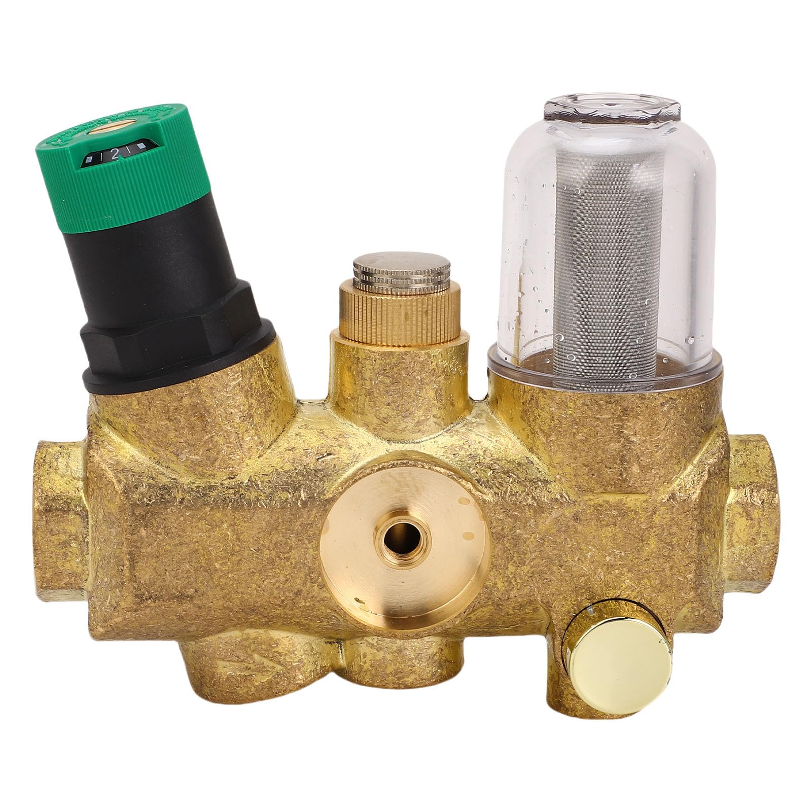 Válvula Reductora de Presión de Tubería Regulador de Presión de Agua de Latón con Filtro de Acero Inoxidable 316L, Flujo Ajustable de 3 a 6 T H, Manómetro para Sistemas de Agua Domésticos