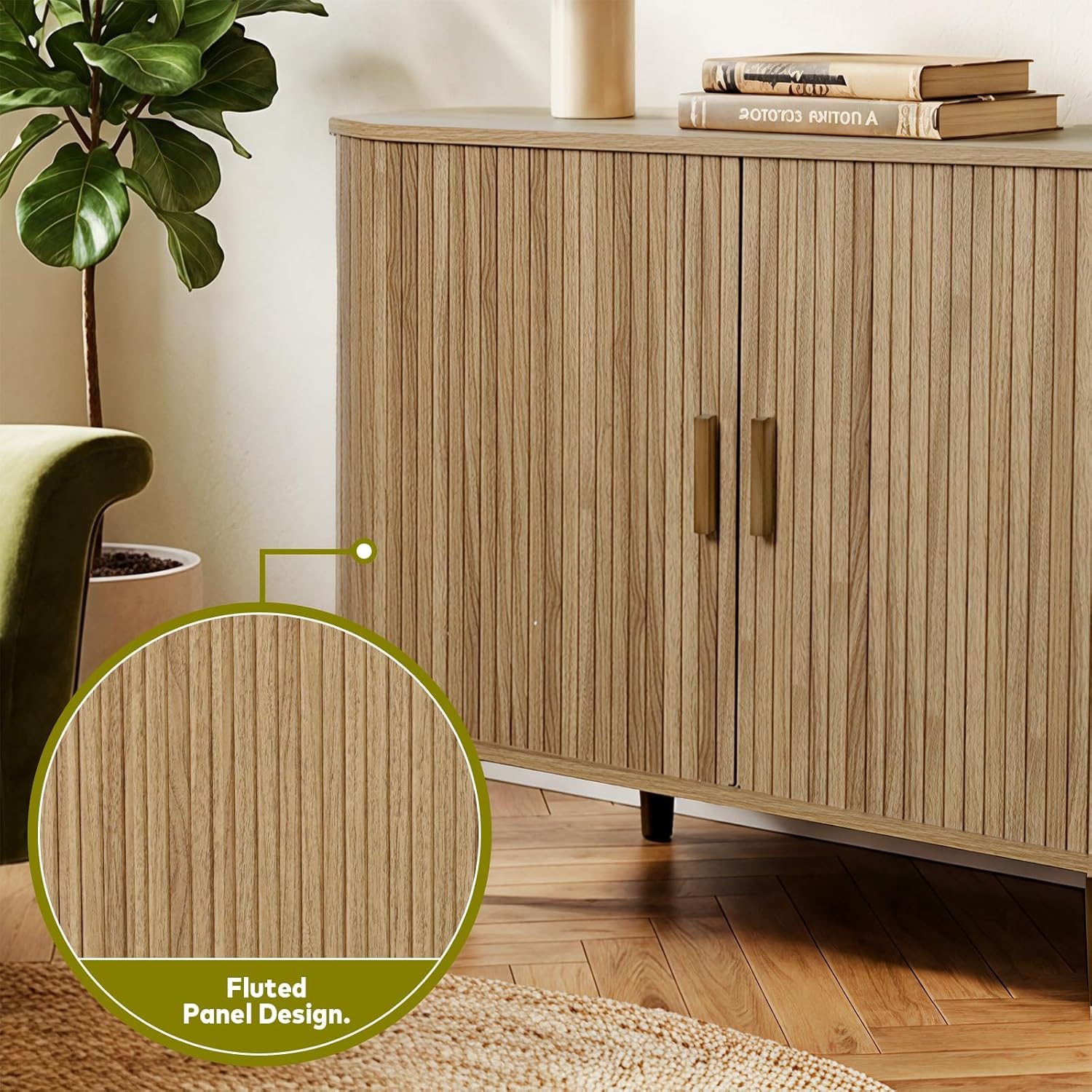 47" Sideboard Buffet Cabinet,Mid-Century Wooden Fluted Storage Cabinet with Sliding Door,Modern Coffee Bar Cabinet & Media Console Table for Dining Room,Kitchen,Entryway, Walnut