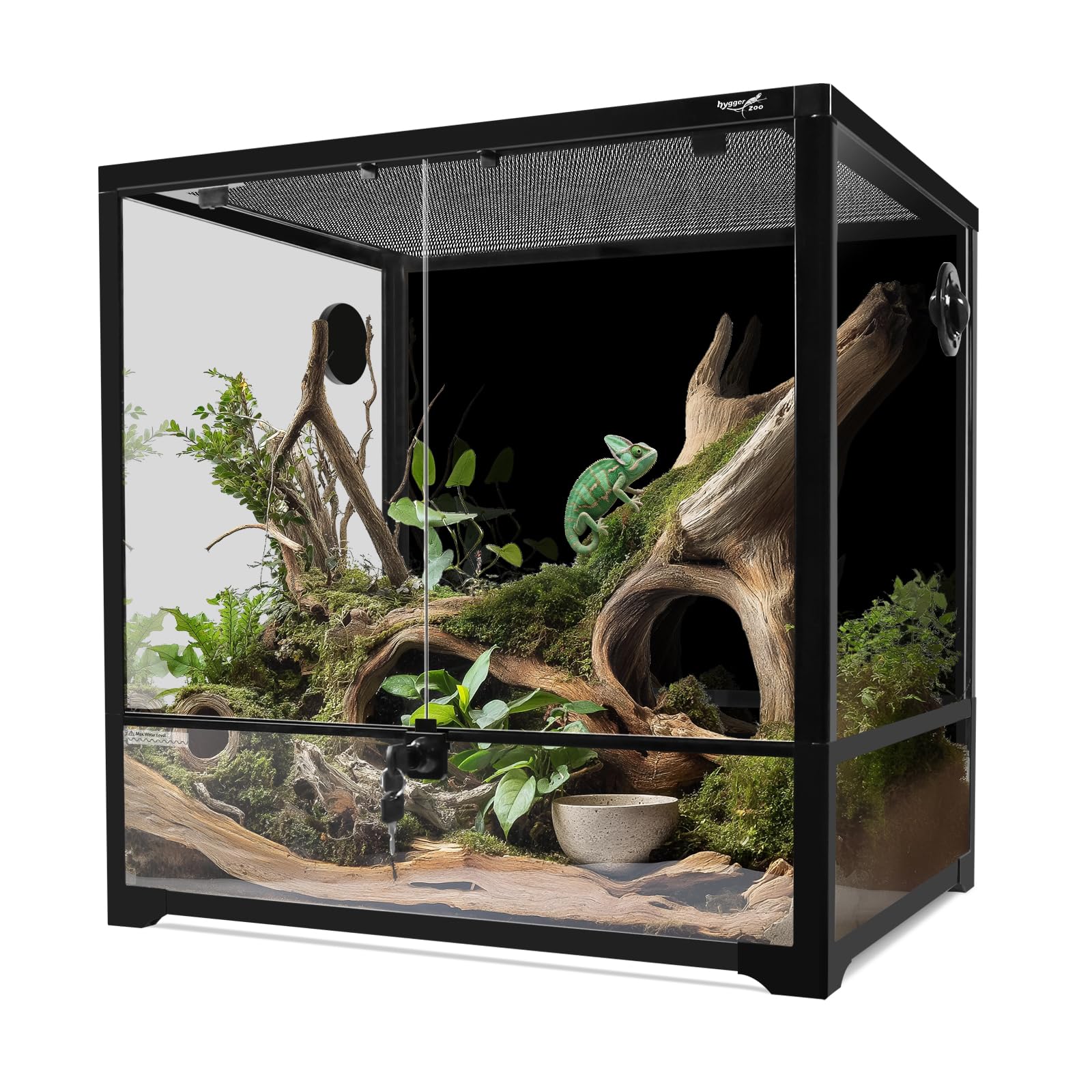 Glass Reptile Terrarium 24" x 18" x 24"FrontOpening Chameleon Cage ull View Glass Terrarium Tank with Double Hinge Door for Reptiles Amphibians, Bearded Dragon Gecko Lizard Snake(corner of screen broken)
