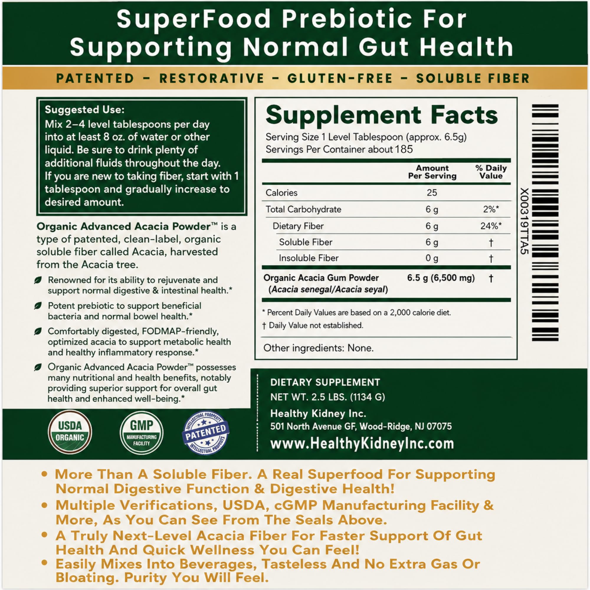 Organic Advanced Acacia Fiber Powder 40oz (2.5 lbs) - Soluble Fiber Leaky Gut Repair Powder. Natural Supplement for Gut Health, Regularity, Digestive Rejuvenation — Amazon image 6