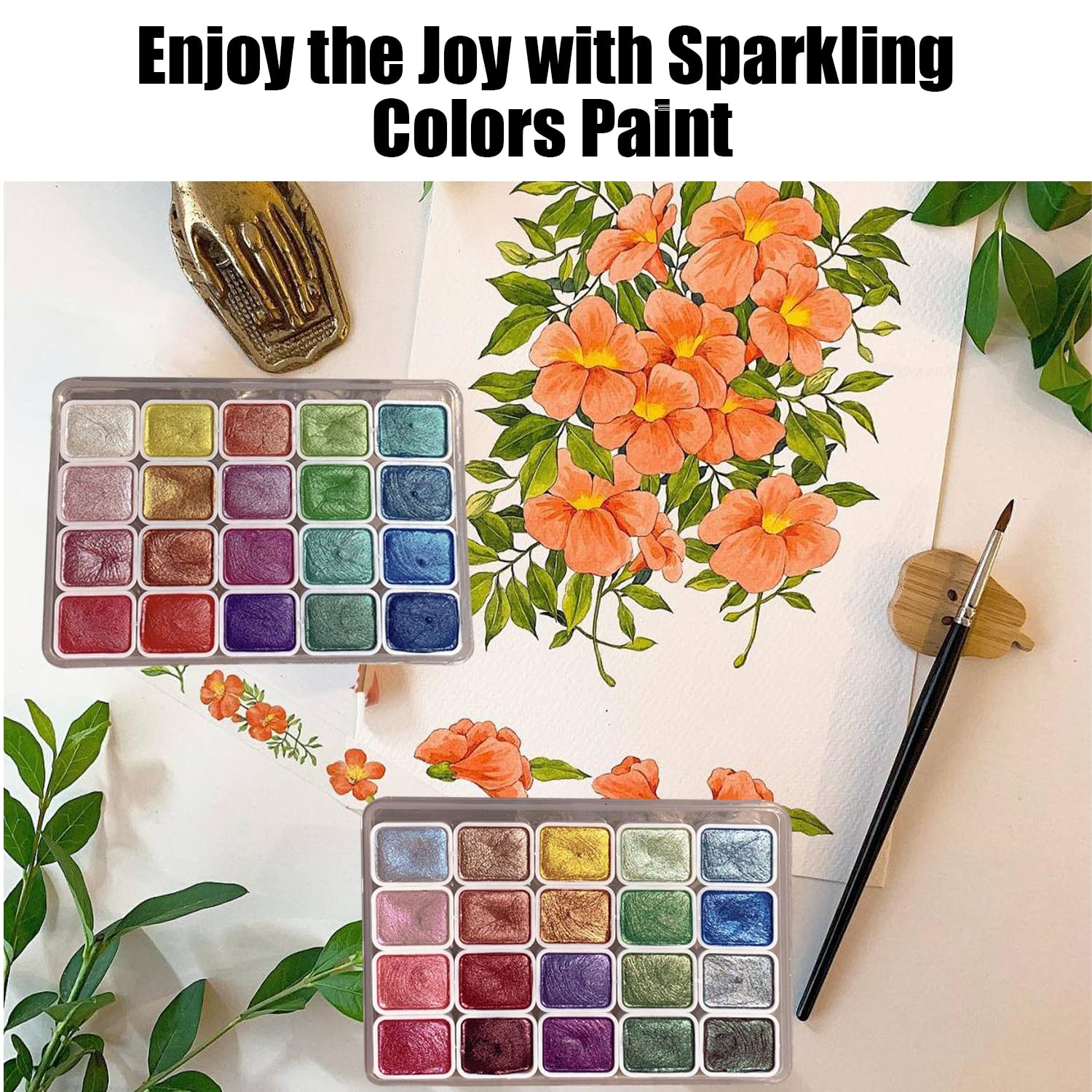 Onperpoe Set di 40 colori ad acquerello metallizzati luccicanti, set di pittura ad acquerello perlescente, scatola di pittura con glitter per artisti e amanti della pittura