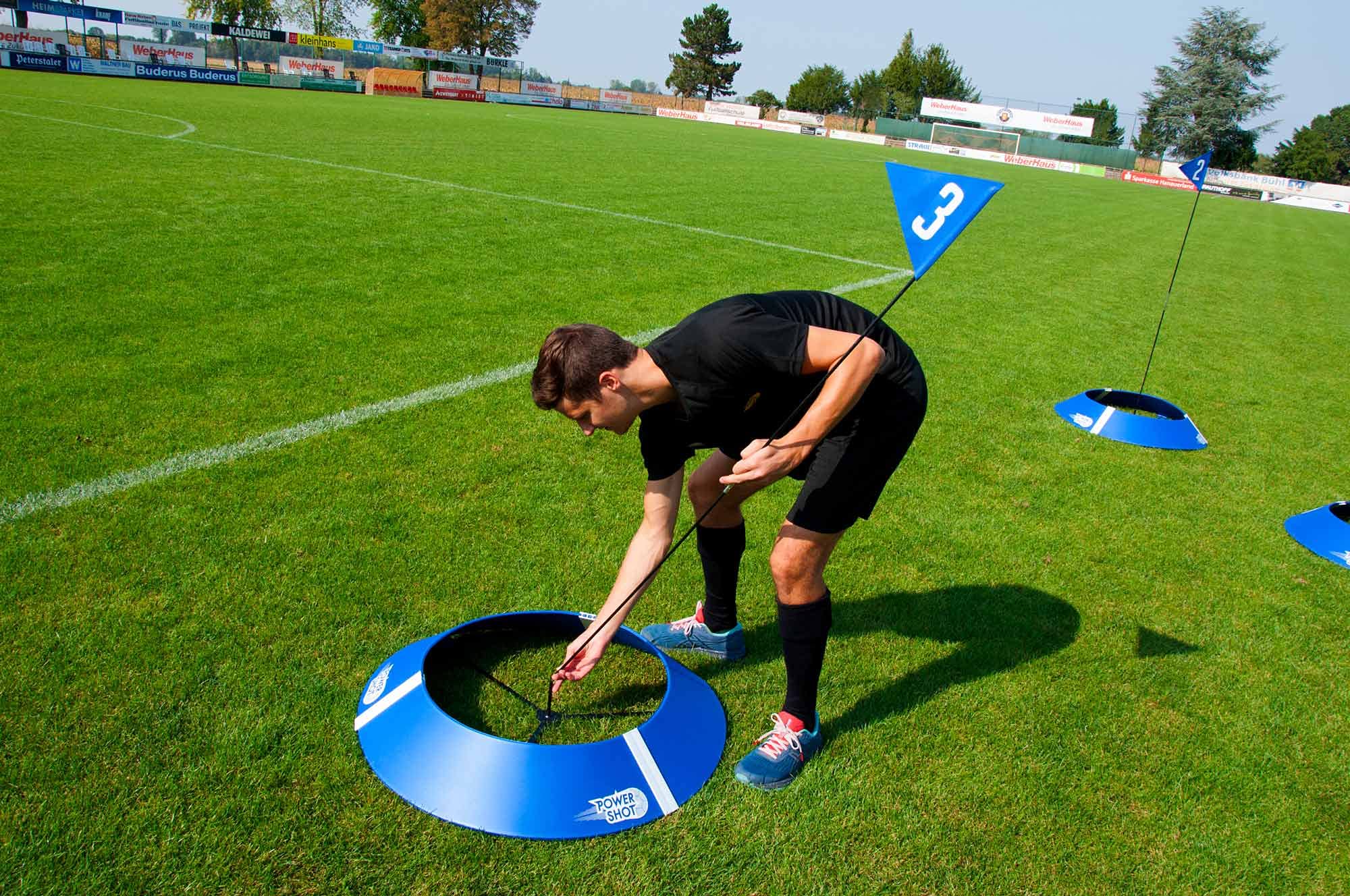 POWERSHOT Set di 10 BERSAGLI dell'INNOVATIVO Sport del Foot Golf!! con Asta A Bandiera E Borsa per Il Trasporto Incluse
