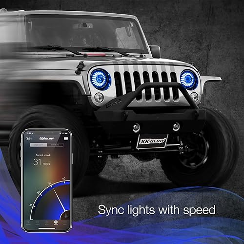 Miniatura 9 de XKGLOW Kit de 2 faros delanteros LED RGB de 7 pulgadas con XKchrome Smartphone habilitado por aplicación Bluetooth y Switchback habilitado con señal