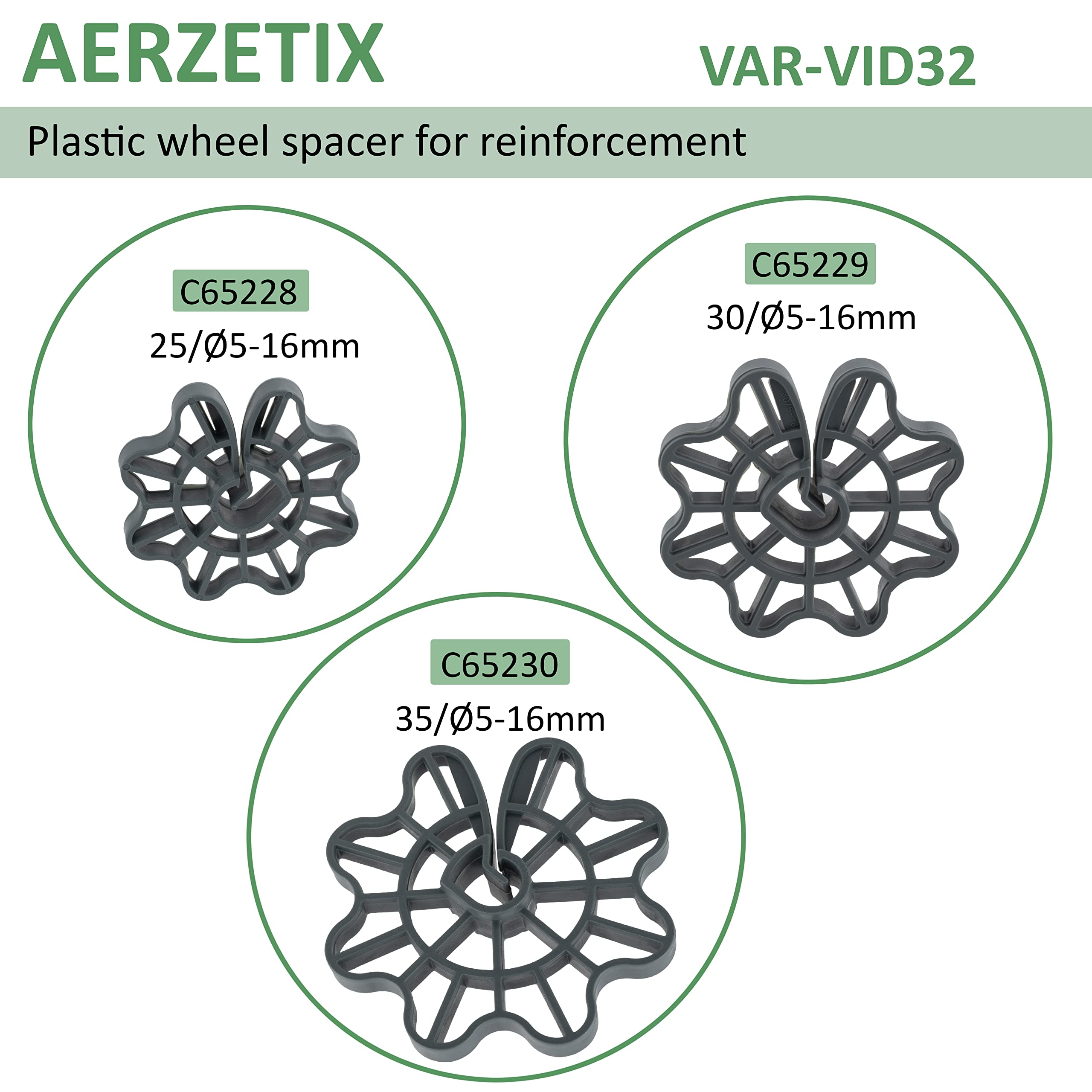 AERZETIX - C65228 - Set di 50 cunei di armature per ferro da calcestruzzo da Ø5 a Ø16 - intarsio da 25mm - per fissaggio verticale - accessorio cassero a clip - in plastica - lastra armato rinforzato