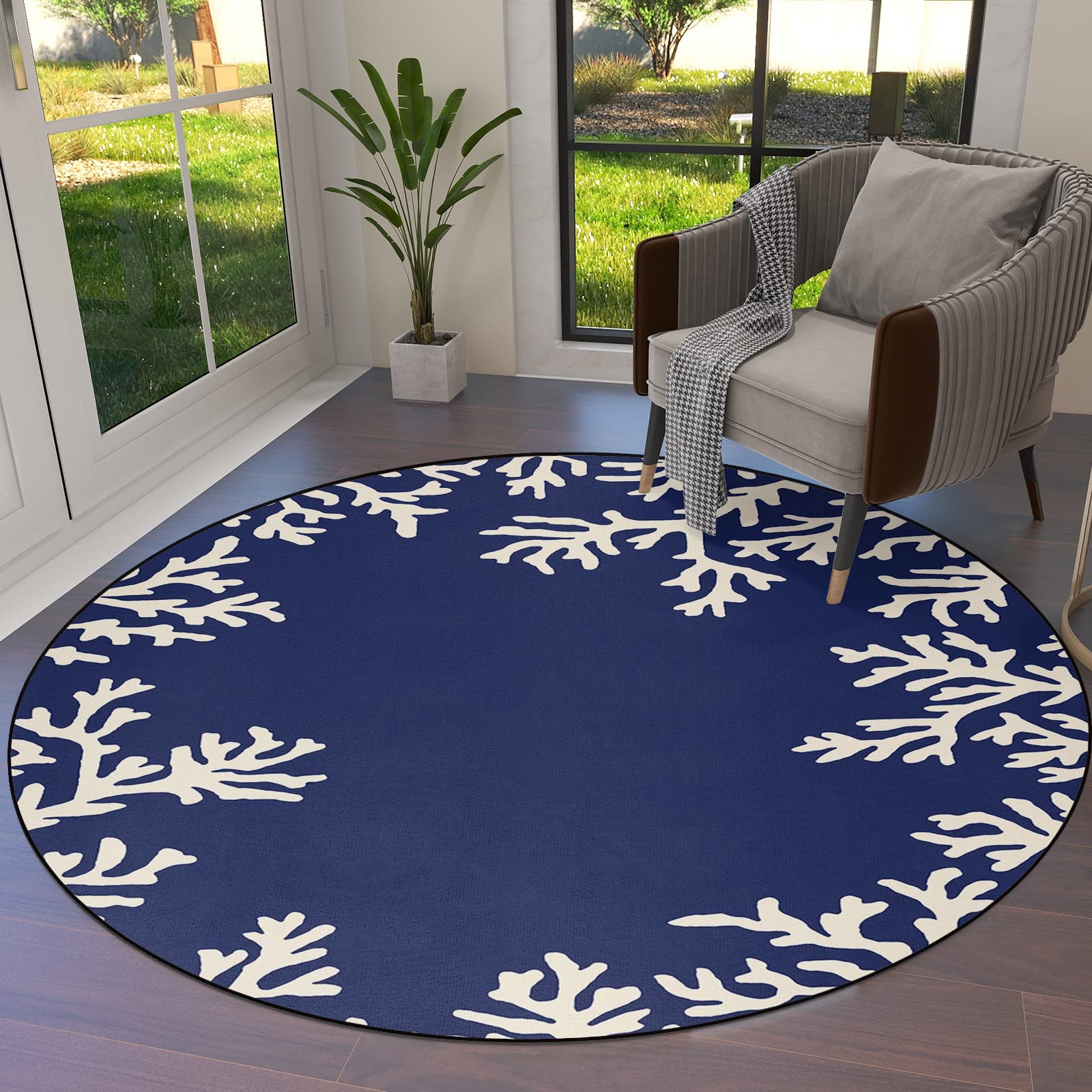 Amazon.com: Debedcor Coral Navy Blue Round Area Rug 5Ft