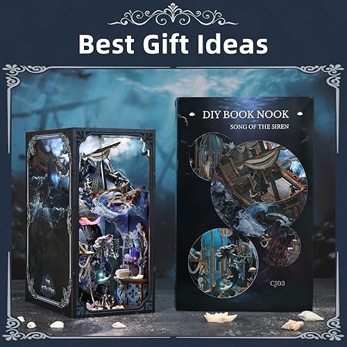 Miniatura 13 de Kit de rincón de libros en miniatura, rompecabezas de madera 3D con luz LED para decoración de estantería (más allá de la biblioteca)