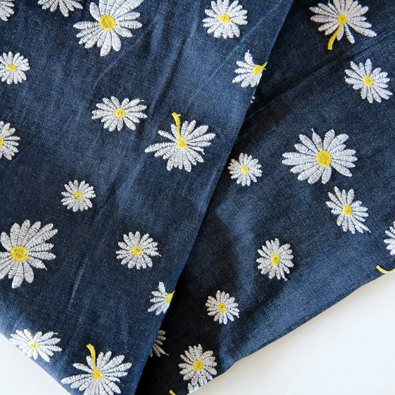 Tessuto Denim Tessuto Denim Blu Scuro Tessuto 100% Cotone Fantasia Floreale Tessuto Ricamato Tessuto da Cucito Creativo per Costumi Artigianato E Decorazioni per La Casa(Size:1.5x2m/59x78.7in)