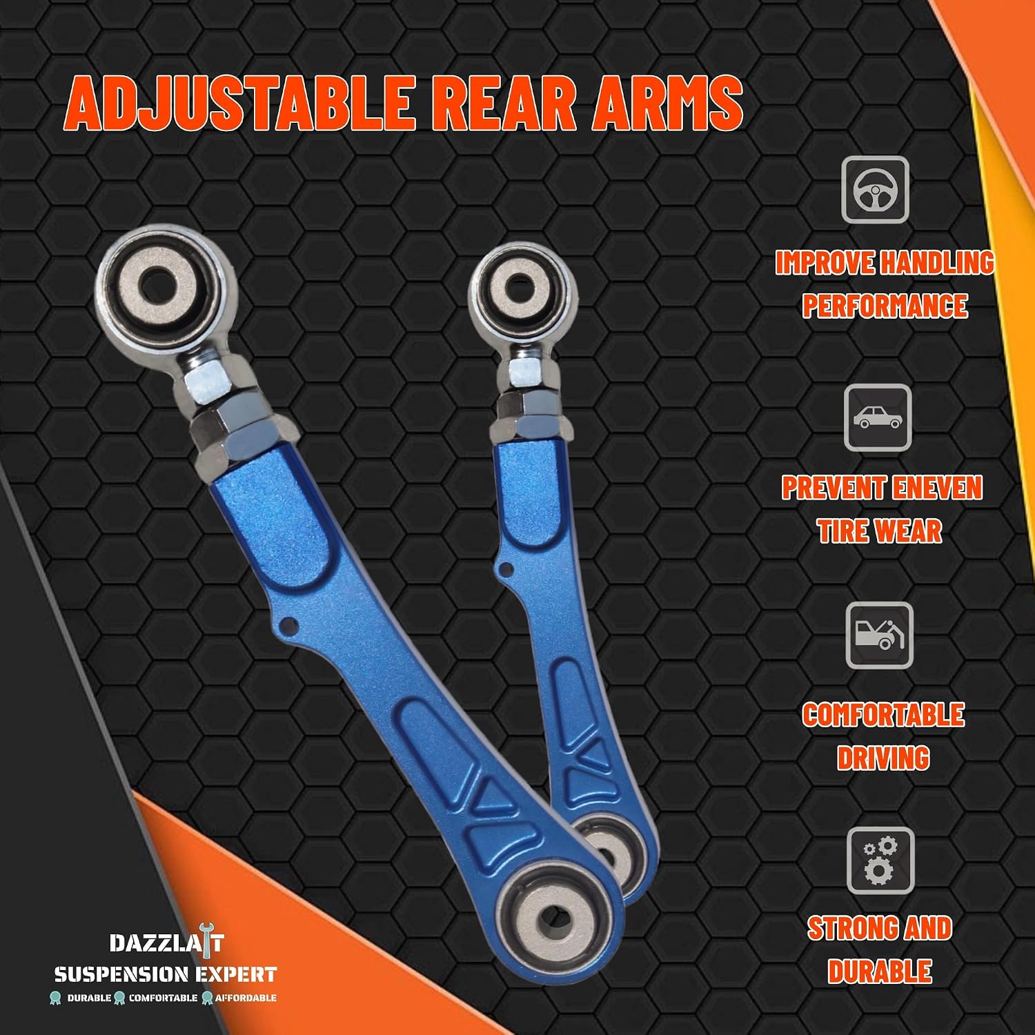 TM-05-BL Aluminum Adjustable Rear Camber Arms, Set of 2 Left & Right, Compatible with Tesla Model S 2012-2021丨Tesla Model X 2016-2021丨Rear Camber Control Arms