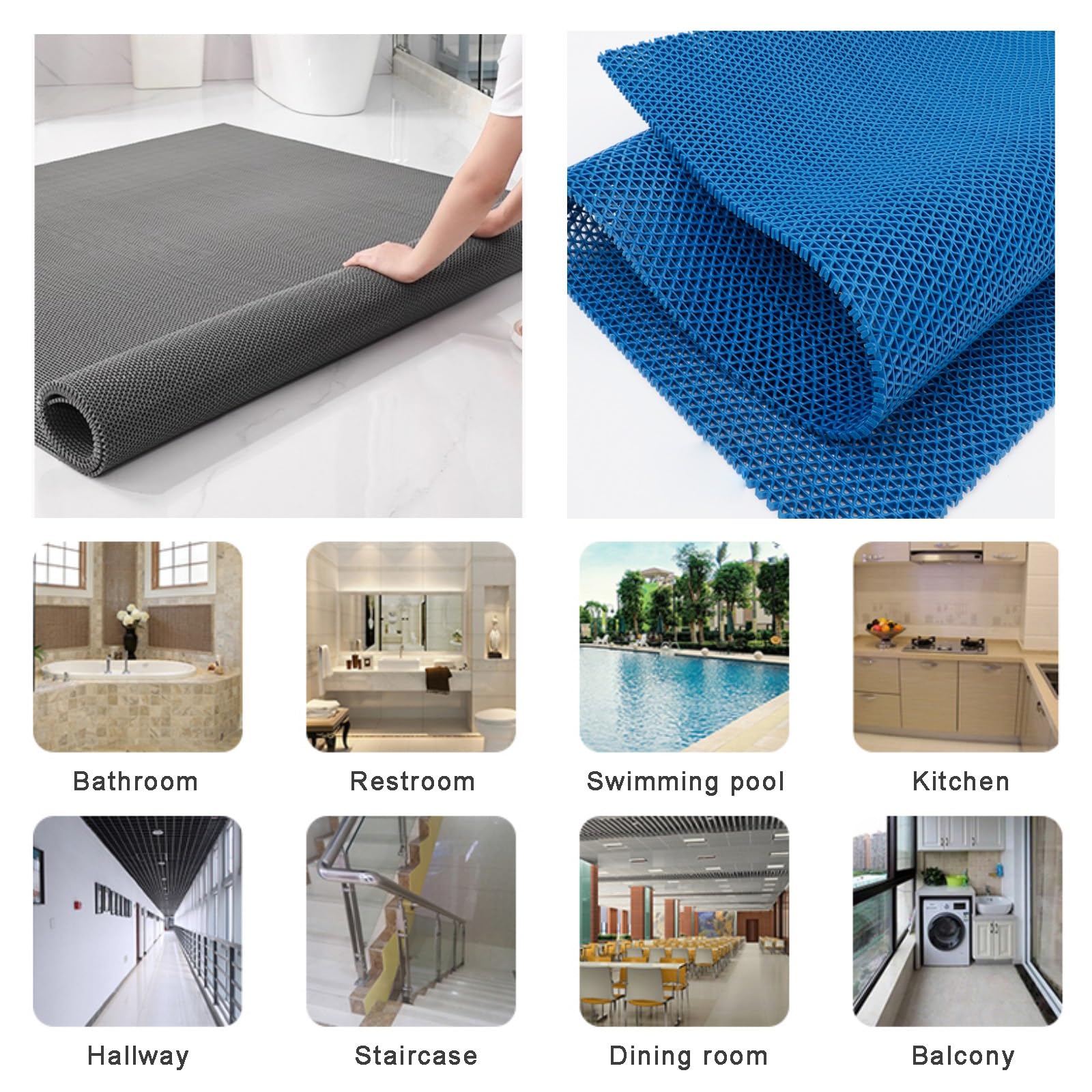 Alfombrillas antideslizantes de PVC, fáciles de cortar y rizar, resistentes para baño, ducha, piscina, garaje, cocina, restaurante, sauna, interior y exterior