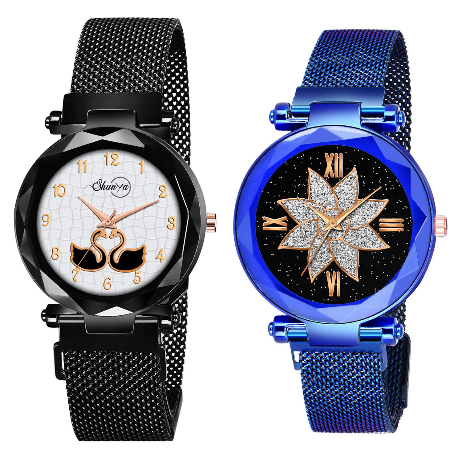Shunya Black Round Duck Dial with Latest Generation Black Blue Magnet Belt Analogue Watch for Women Combo Pack of - 2 (B08Y6MSX75) Amazon Price History, Amazon Price Tracker