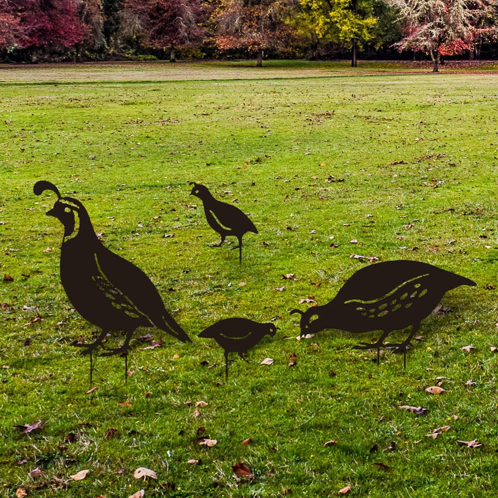 Bothyi 4 Pieces Quail Animal Statue Garden Ornaments Figurines Yard Sign Quail Sculpture Iron Lawn Stakes Garden Decor for Courtyard Lawn Yard